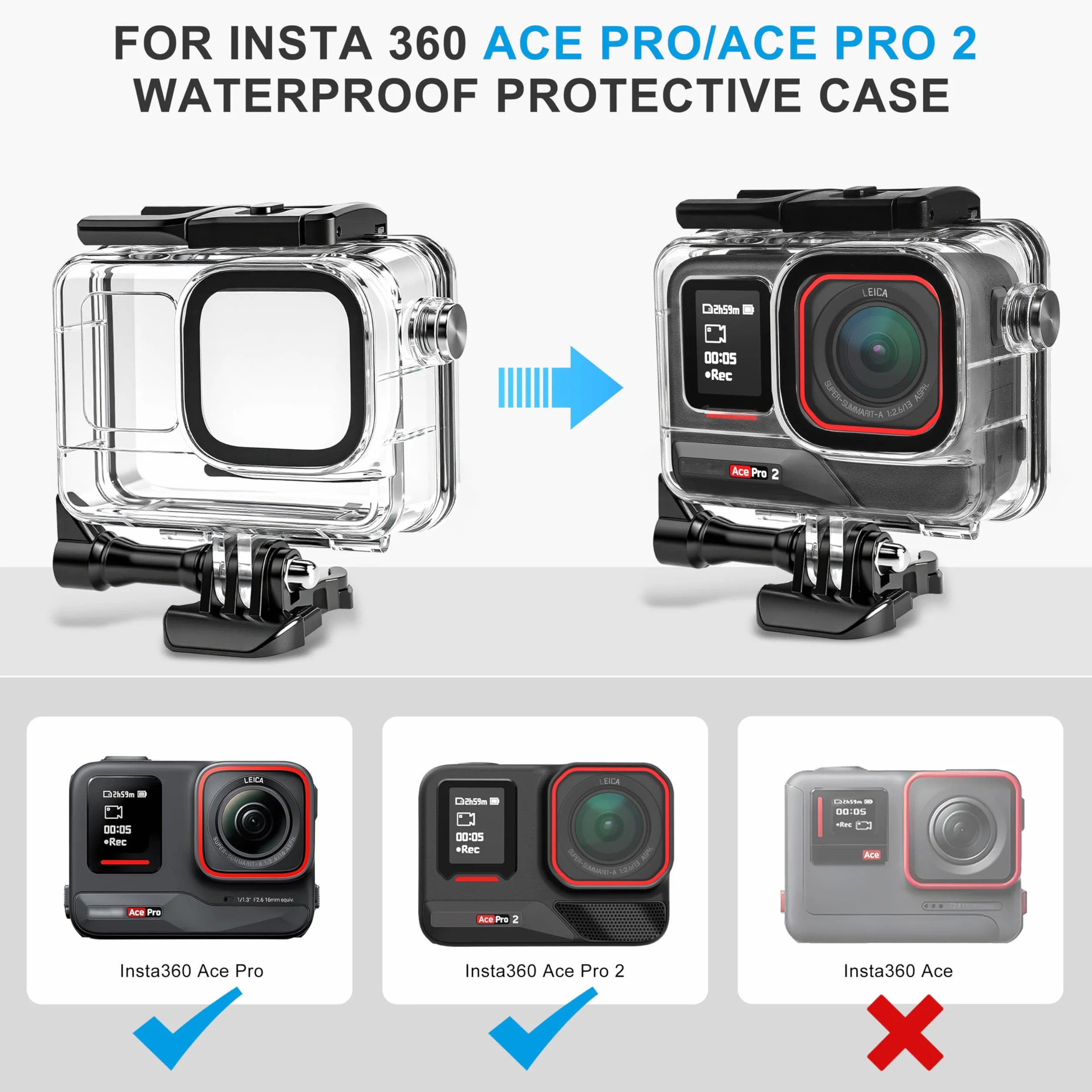 FitStill Zestaw do nurkowania do Insta 360 ace Pro 2/ace Pro, wodoszczelna obudowa 50 m + uchwyt wypornościowy, do fotografii podwodnej ace pro 2 akcesoria