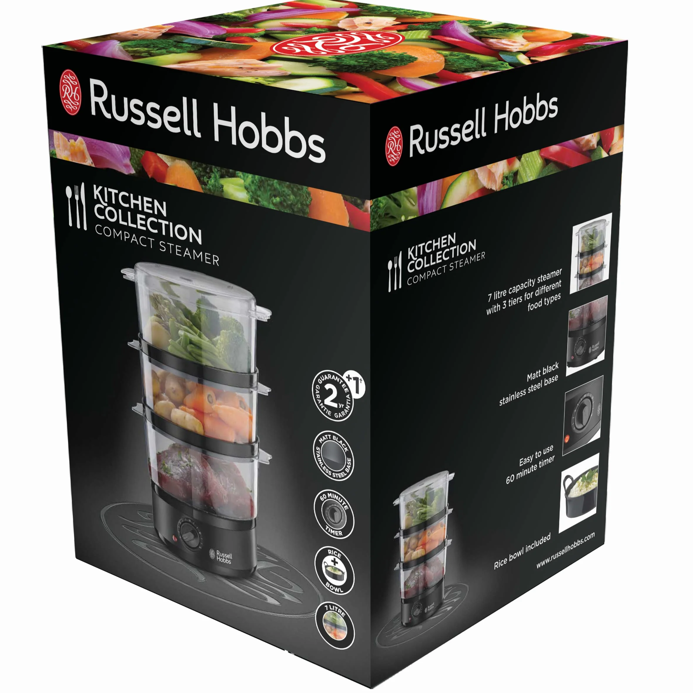 Russell Hobbs Parowar 7l, bez BPA, timer 60 minut, automatyczne wyłączanie, Matte Black 26530-56