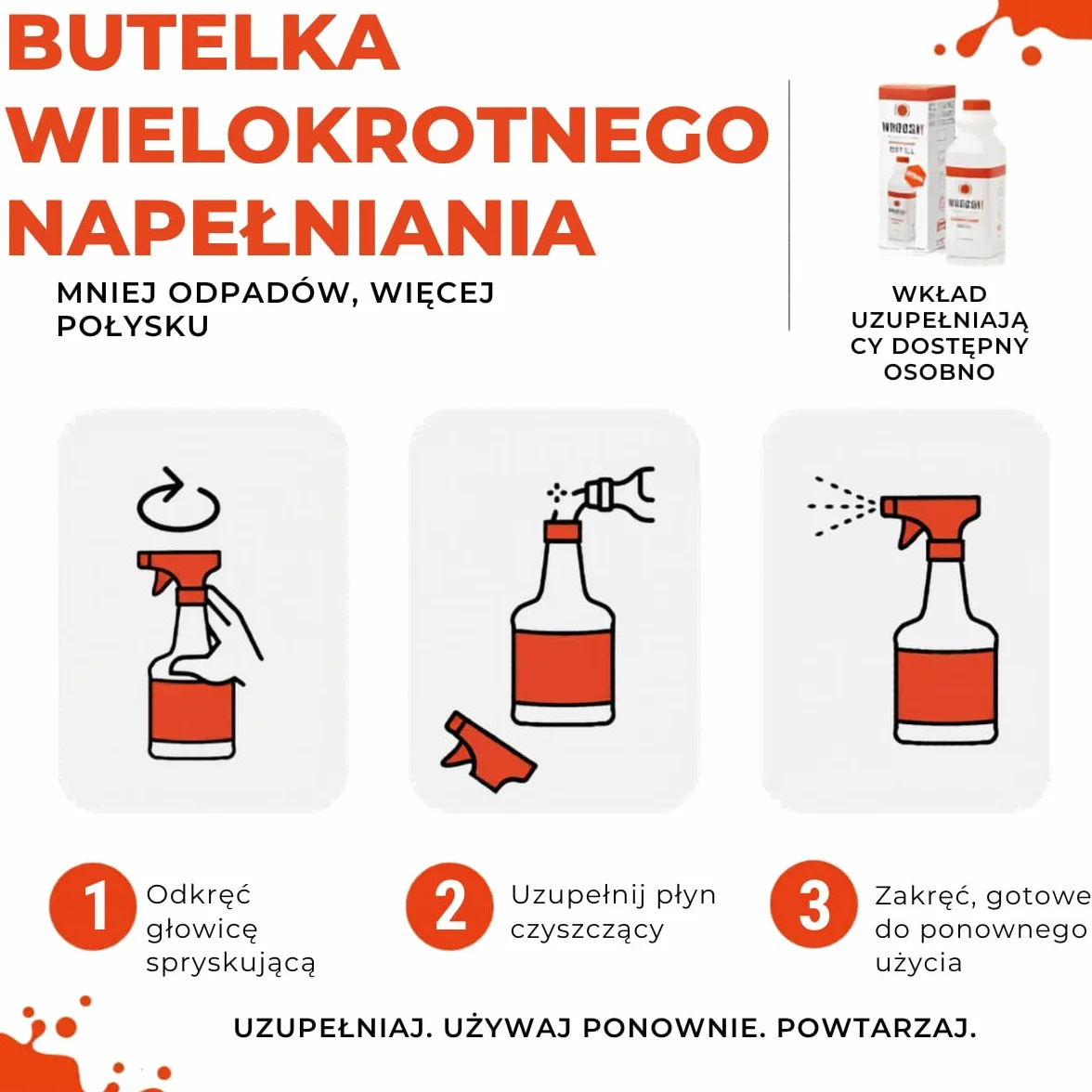 WHOOSH! Zestaw do czyszczenia ekranu wielokrotnego użytku - najlepszy do smartfonów, iPadów, okularów, Kindle, ekranu dotykowego i telewizorów - 1 butelkę 500 ml + (35 x 35 cm) szer.! Materiał