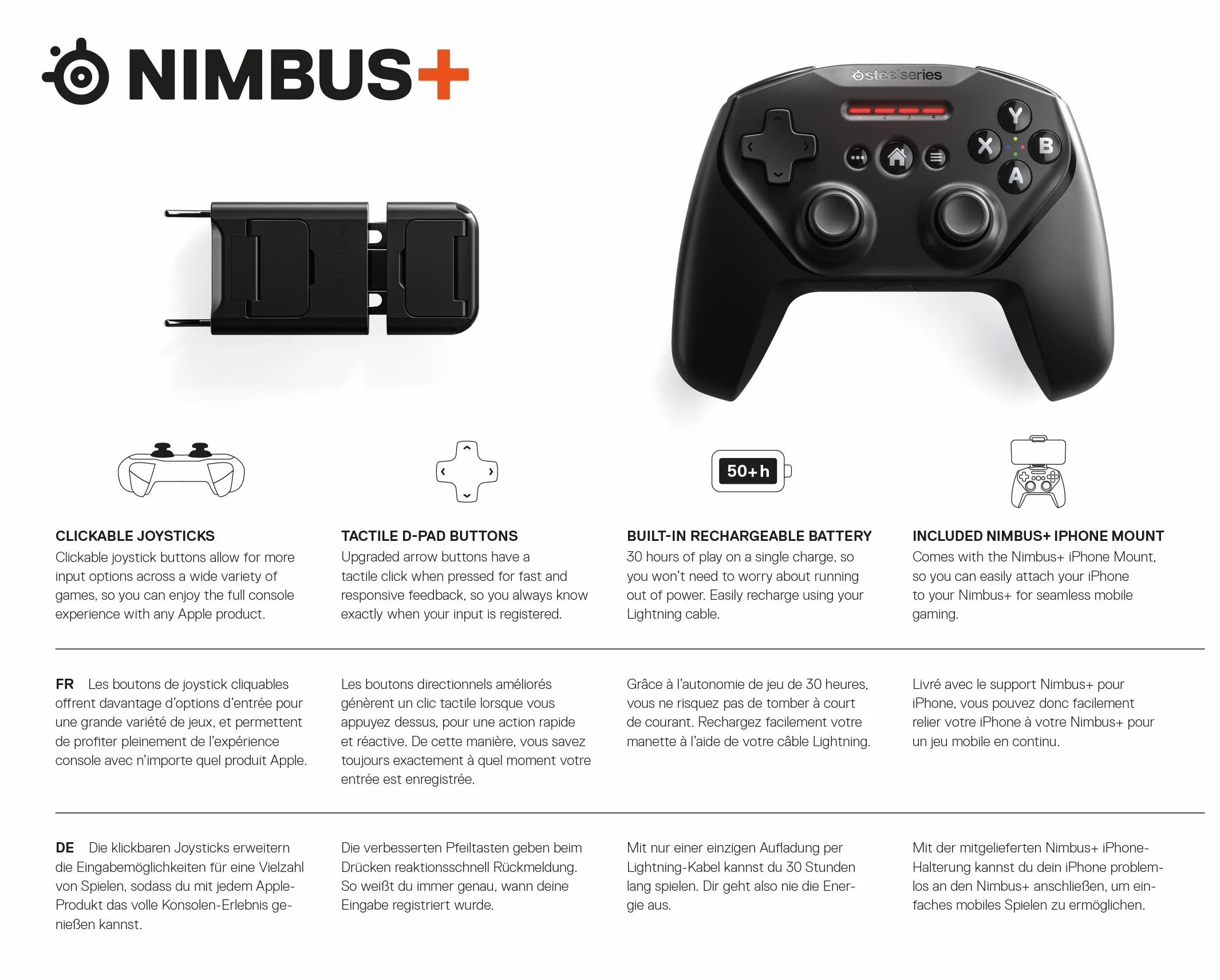 SteelSeries Kontroler Nimbus+ - Sprawniejsze działanie na wszystkich urządzeniach Apple