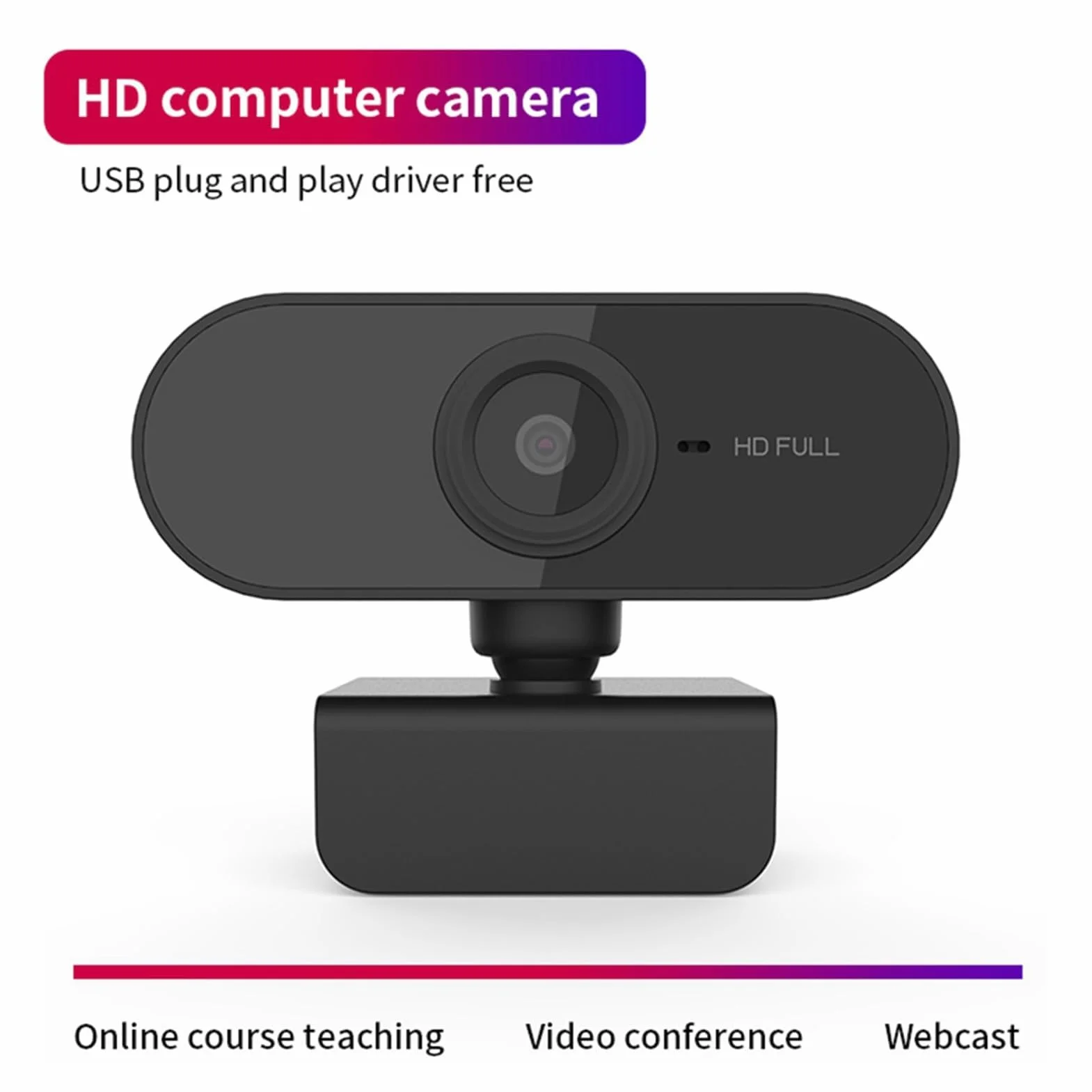 Kamera internetowa o wysokiej rozdzielczości HD 1920x1080 z wbudowanym mikrofonem, przenośna kamera internetowa ze sterownikiem USB 2.0 do komputerów i laptopów, obrotowa kamera internetowa o 360 ° do transmisji na żywo (czarna)