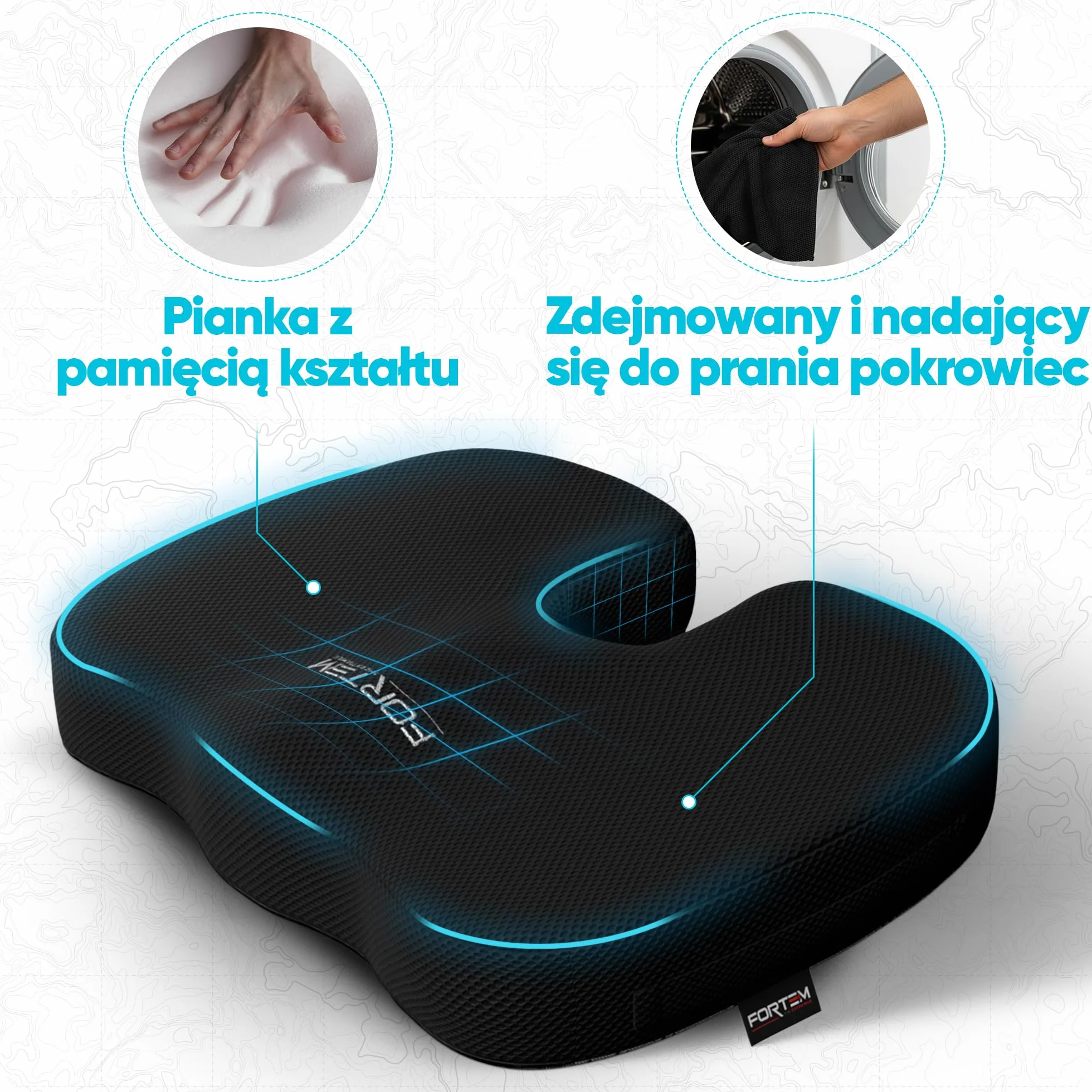 FORTEM Poduszka na krzesło biurowe z pianki memory antypoślizgowa