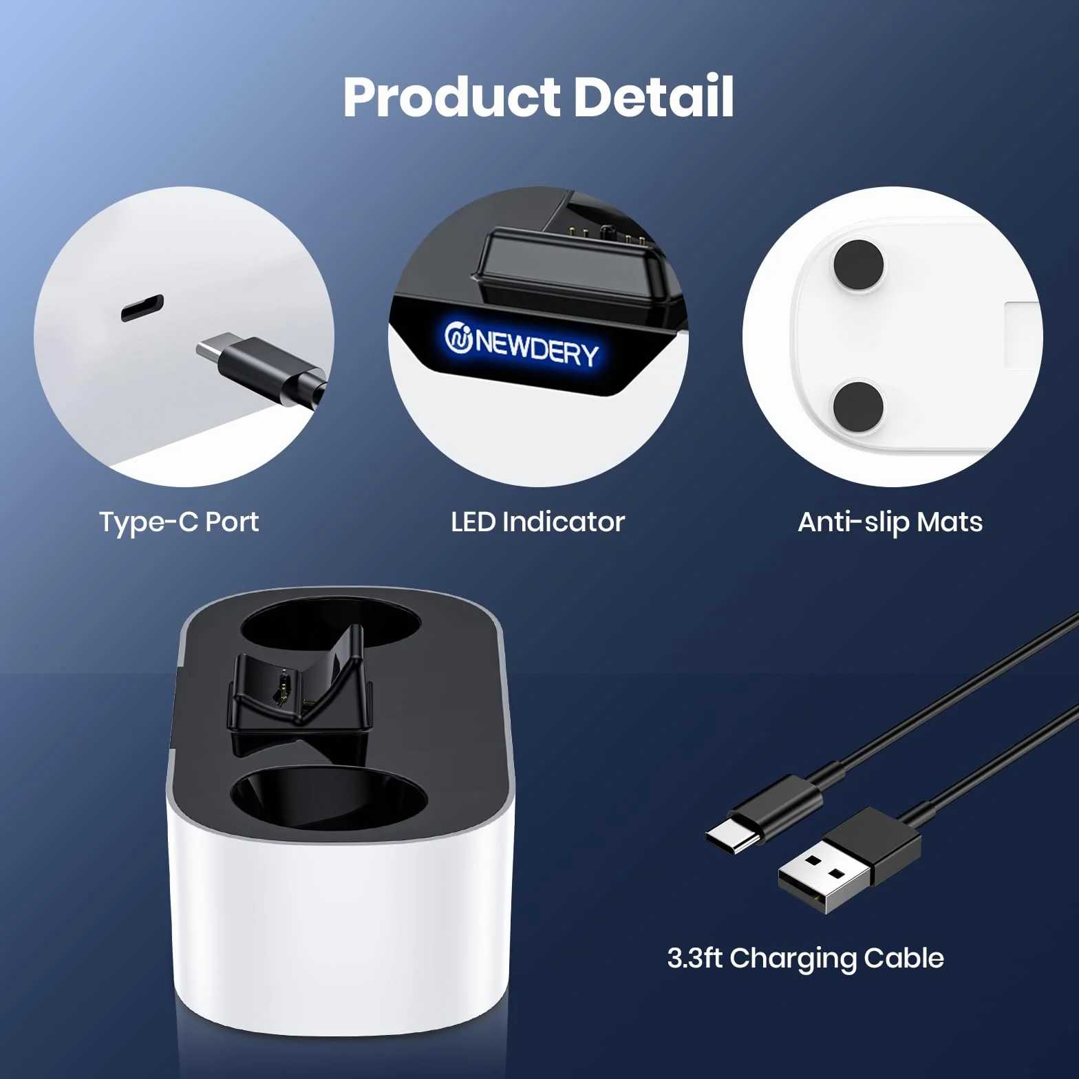 NEWDERY PS5 Controller Charger Station, szybka stacja ładująca do kontrolerów Playstation 5, zamiennik stojaka ładującego do PS5 i PS5 Pro