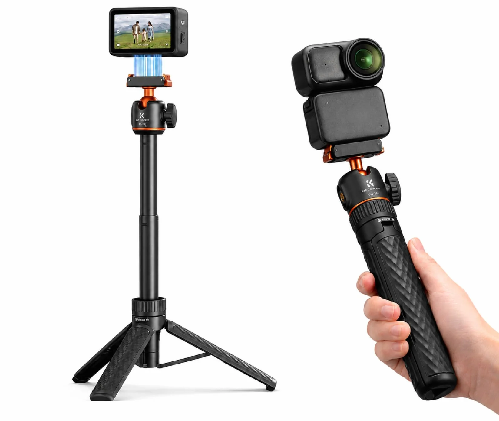 K&F CONCEPT Mini statyw do selfie 65 cm do Osmo Nano/Osmo Action 6, magnetyczne szybkie zapięcie, głowica kulowa 360°, wysuwany stojak i akcesoria (180 g, składany do 21 cm)