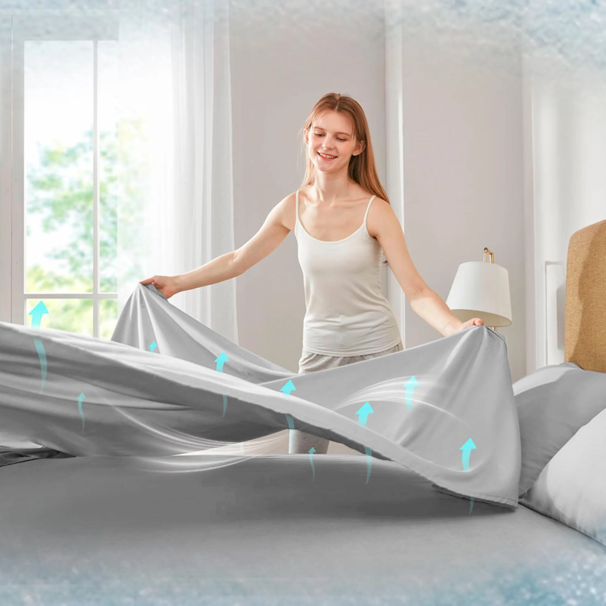 Comfort Spaces Coolmax zestaw prześcieradeł odprowadzających wilgoć, miękkie, odporne na blaknięcie, wszystkie elastyczne, głębokie kieszenie pasują do materaca do 40 cm, prześcieradła chłodzące na