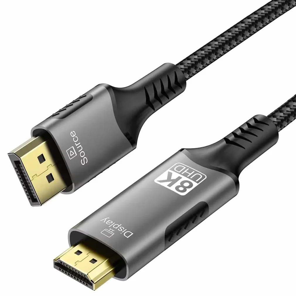 PremiumCord Kabel 8K DisplayPort 1.4 do HDMI 2.1, Męski do Męskiego, Rozdzielczość 8K@60Hz, 4K@144Hz, Full HD 1080p, HDCP2.2, Kolor: Czarny, Długość: 2m