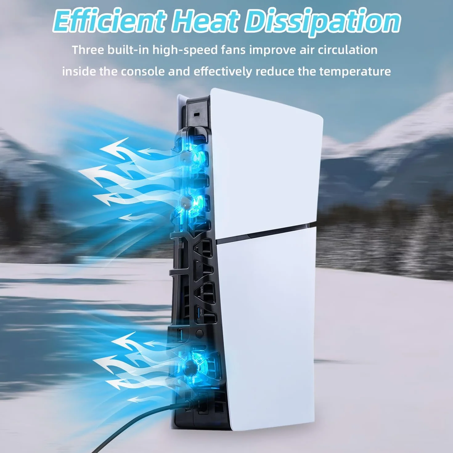 Wentylator chłodzący PS5 Slim z kolorowym światłem LED, cichy wentylator z regulacją temperatury do konsoli PS5 Slim DE/UHD, 3 tryby - czarny - nie dla PS5/PS5 Pro
