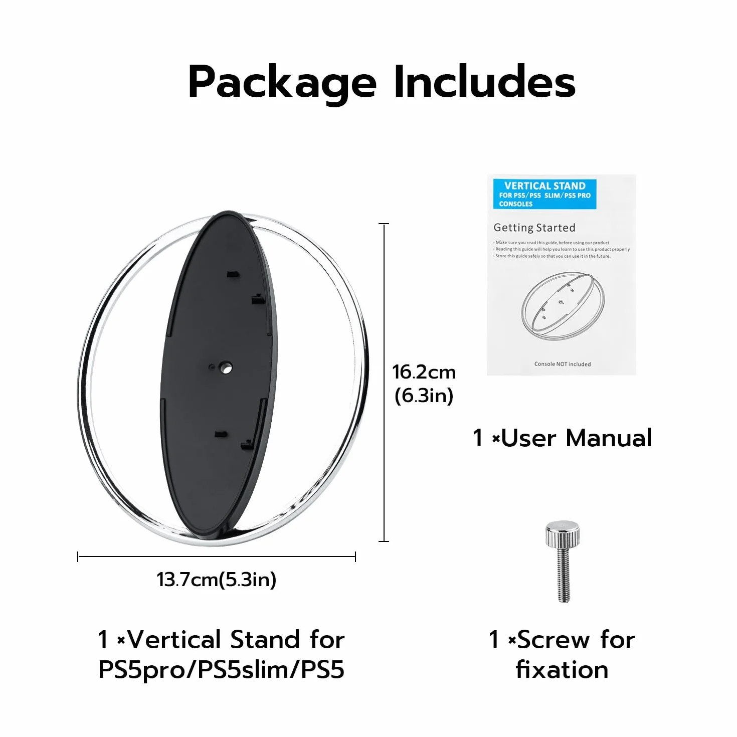 Stojak pionowy do konsol PS5/PS5 Pro/PS5 Slim, pionowa okrągła podstawa uniwersalna podstawka na biurko do wszystkich konsol P5 Disc i Digital Editions - srebrny