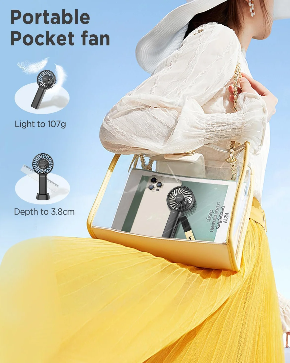 EasyAcc Mini wentylator ręczny 5,5-17 h 3 prędkości odłączaną podstawą smyczą