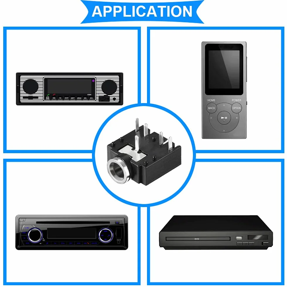 10 sztuk PJ-307 3,5 mm stereo audio gniazdo jack 5 pin montaż płytki drukowanej gniazdo do audio adapter słuchawek do urządzeń wideo/audio z 10 sztukami 3,5 mm adapter wtyczki TRS