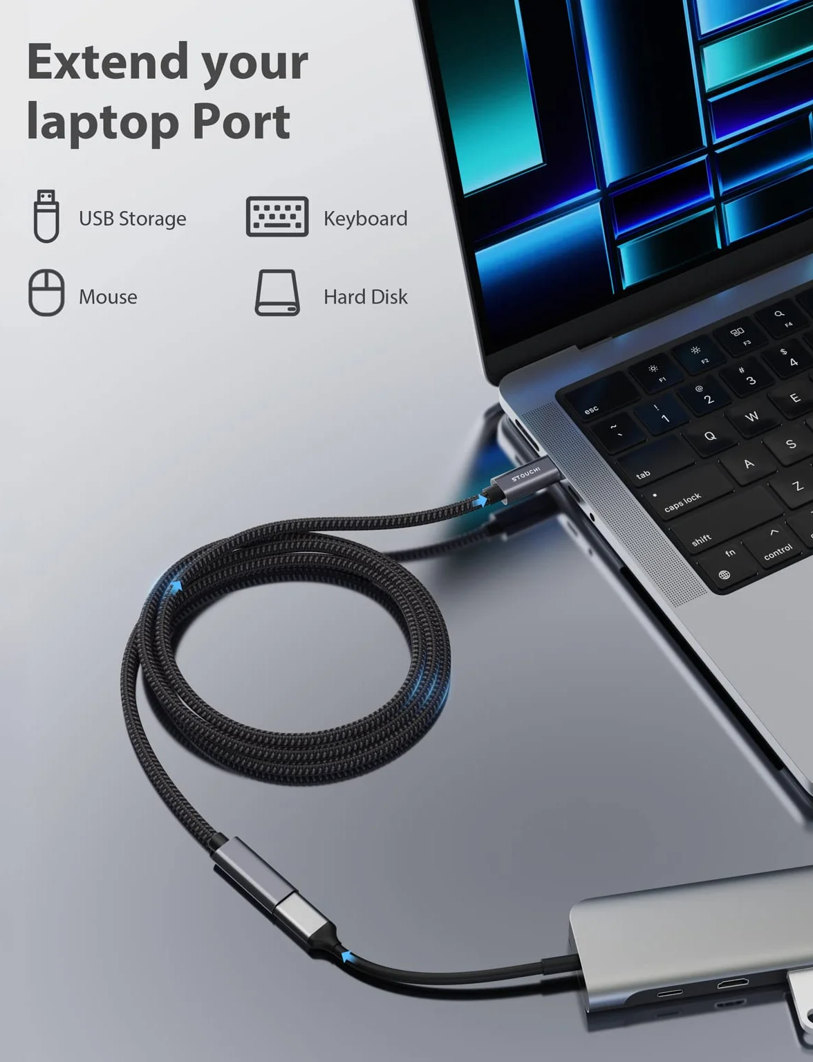 Stouchi przedłużacz USB C 6 FT 1,84 M męski na żeński kabel do szybkiego ładowania transmisji danych audio kompatybilny z przełącznikiem Thunderbolt 3 Mac Book Pro Google Pixel 5 2 XL 3