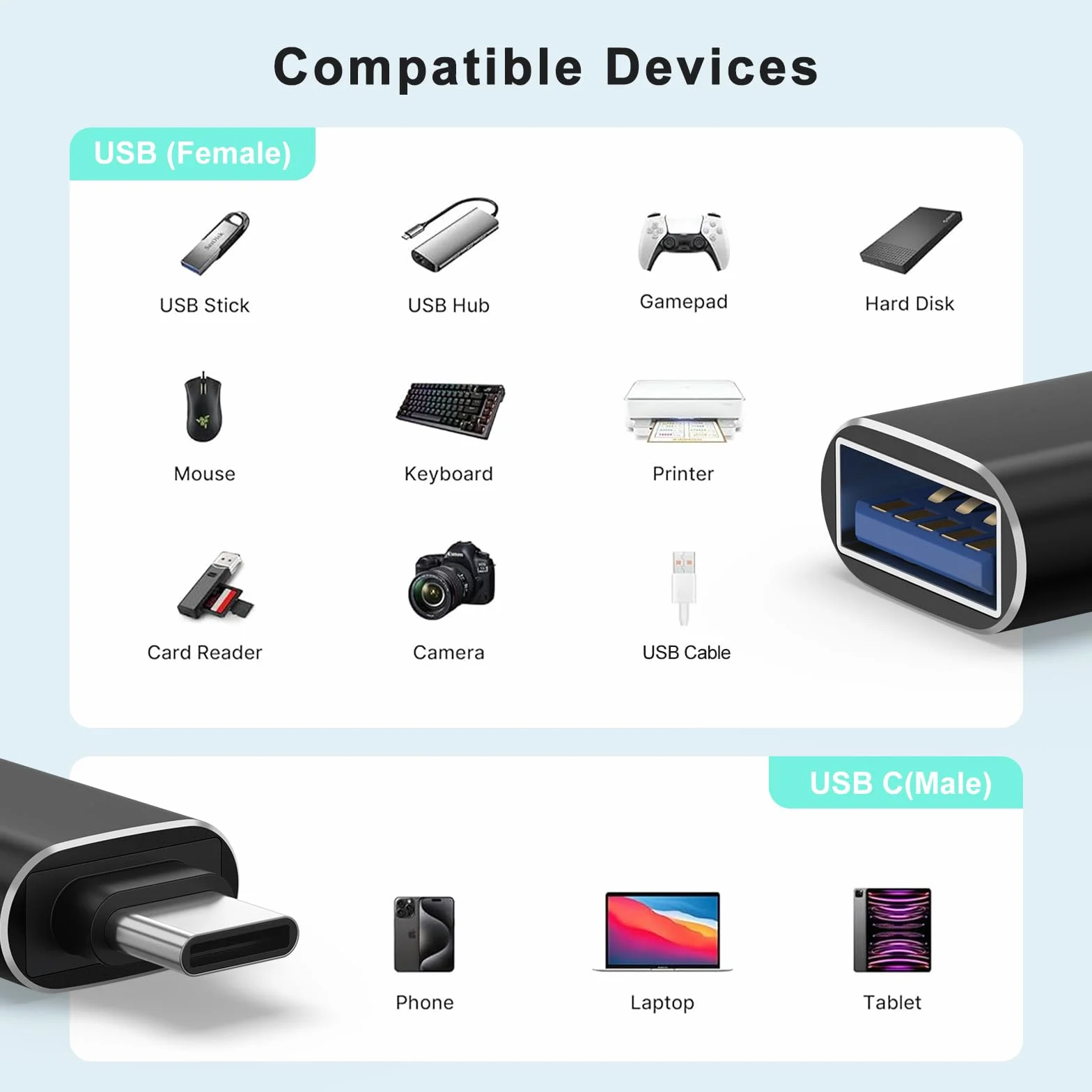 Oumida 【3 sztuki】 adapter USB C na USB 3.0 żeński do telefonu OTG Adapter Thunderbolt 4/3 na USB kompatybilny z iPhone 16 15 Seria MacBook Pro M4 Mac mini Galaxy S24 A55 (Czarny)