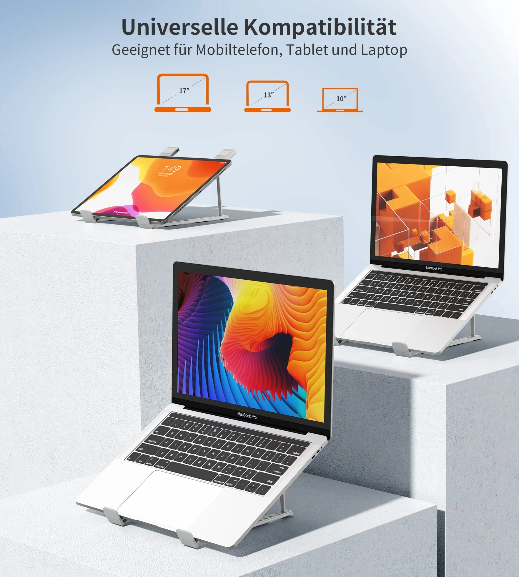 BHHB Stojak na laptopa, 6-poziomowa regulacja wysokości, stojak chłodzący z wentylowanego aluminium, kompatybilny z MacBook, HP, iPad, 9-17 cali (srebrny)