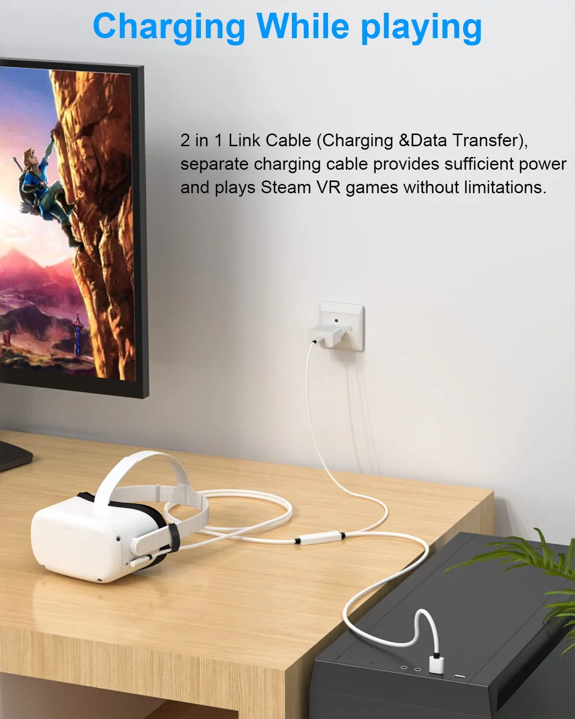 Kabel łączący 2 w 1 do Oculus/Meta Quest 2, USB 3.0 na typ C, 5 metrów, z oddzielną funkcją ładowania, akcesoria do VR
