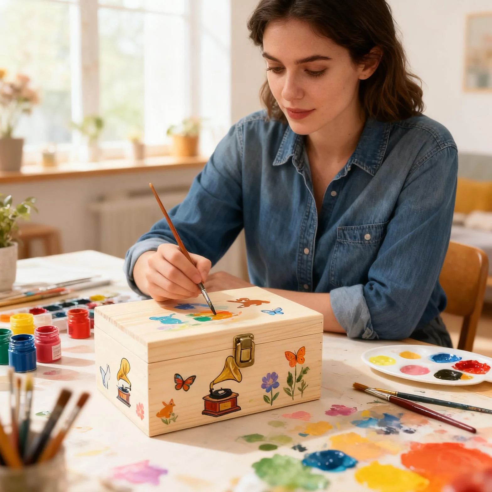 Drewniana skrzynka z pokrywką i zestawem naklejek z kamieni szlachetnych, mała drewniana skrzynka, pudełko do przechowywania z drewna 20 x 15 x 10 cm drewniane pudełko z pokrywką, pudełko na