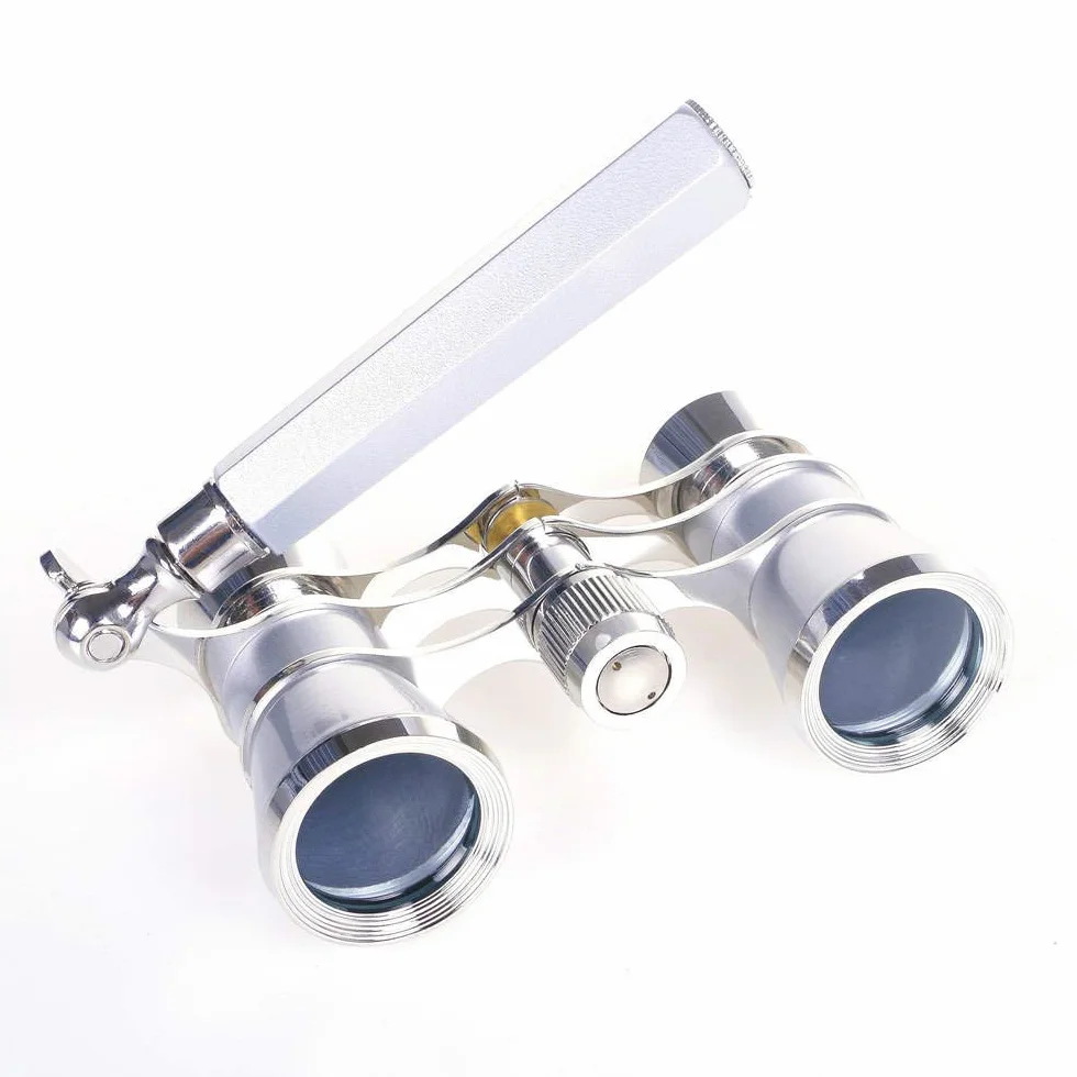 3 x 25 Opera Theater Horse Racing Glasses Binocular Telescope with Handle/Accessory Kit Women Telescope (Silver)