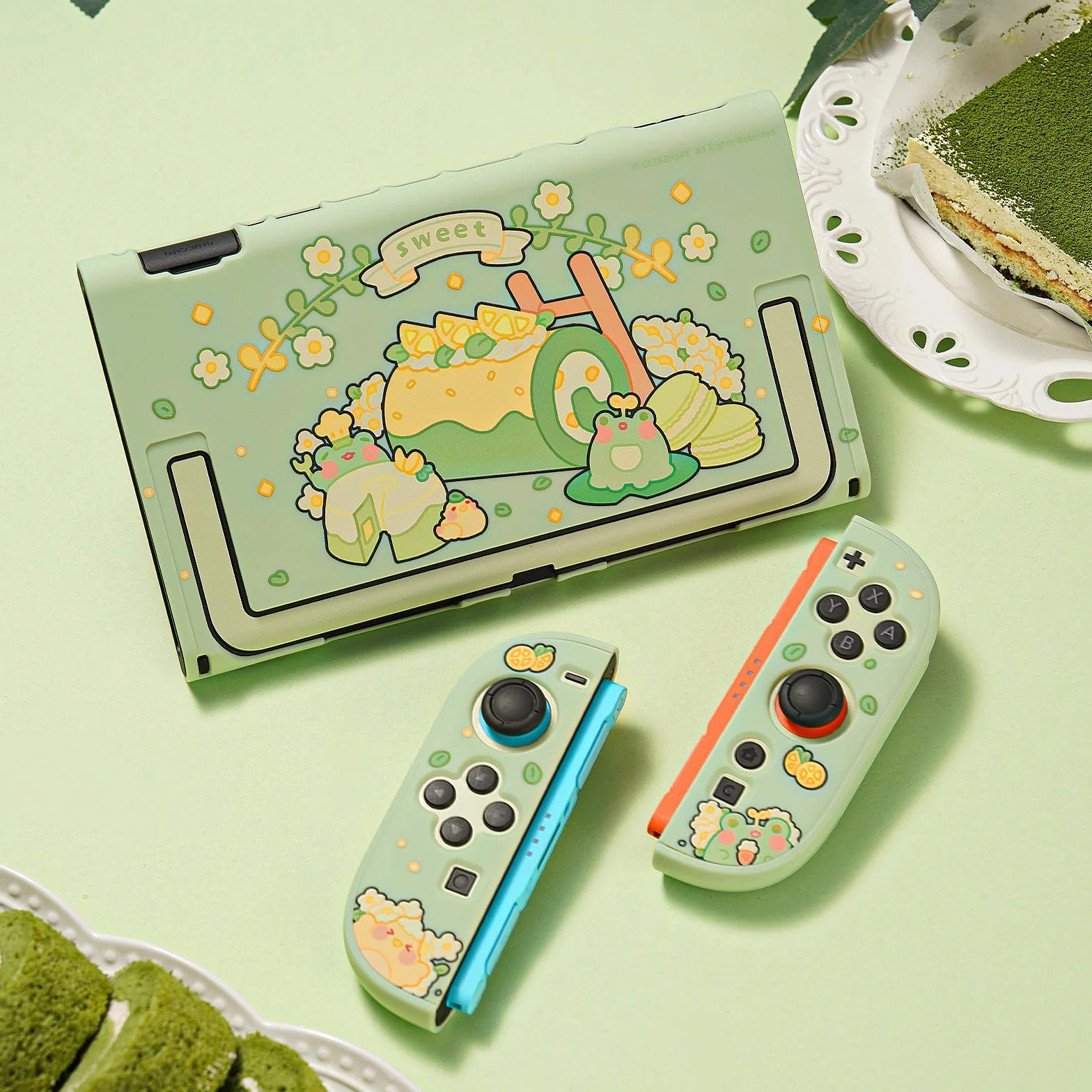 GeekShare Etui ochronne kompatybilne z Switch 2, twarde, smukłe etui PC, konstrukcja dokująca do konsoli Switch 2 i kontrolera JC – żaba Matcha