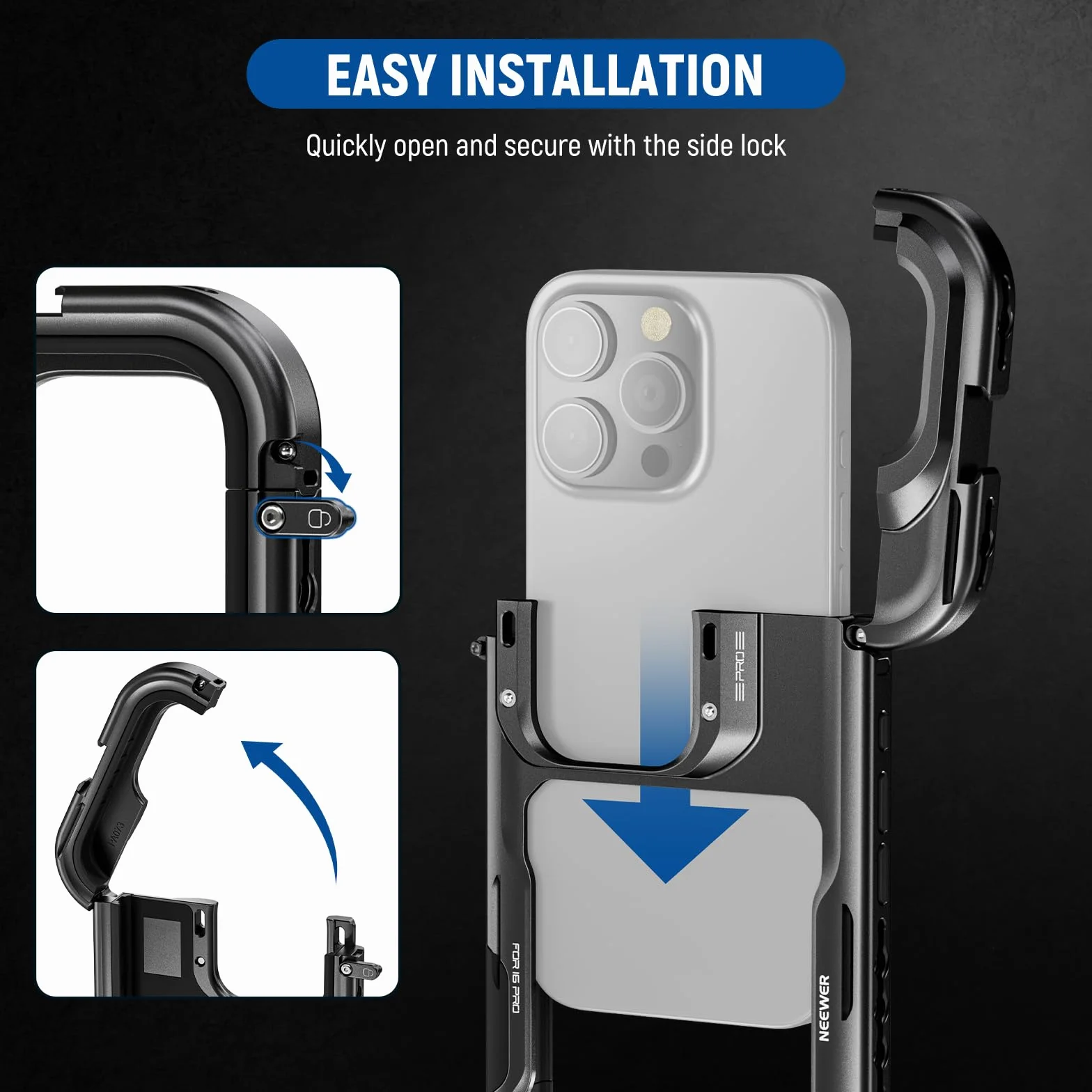 NEEWER 16 Pro Cage Quick Release Video Rig Stabilizer kompatybilny z iPhone 16 Pro z 67mm adapterem filtra 17mm tylna płytka obiektywu T mocowanie obiektywu kompatybilny z Moment PA073
