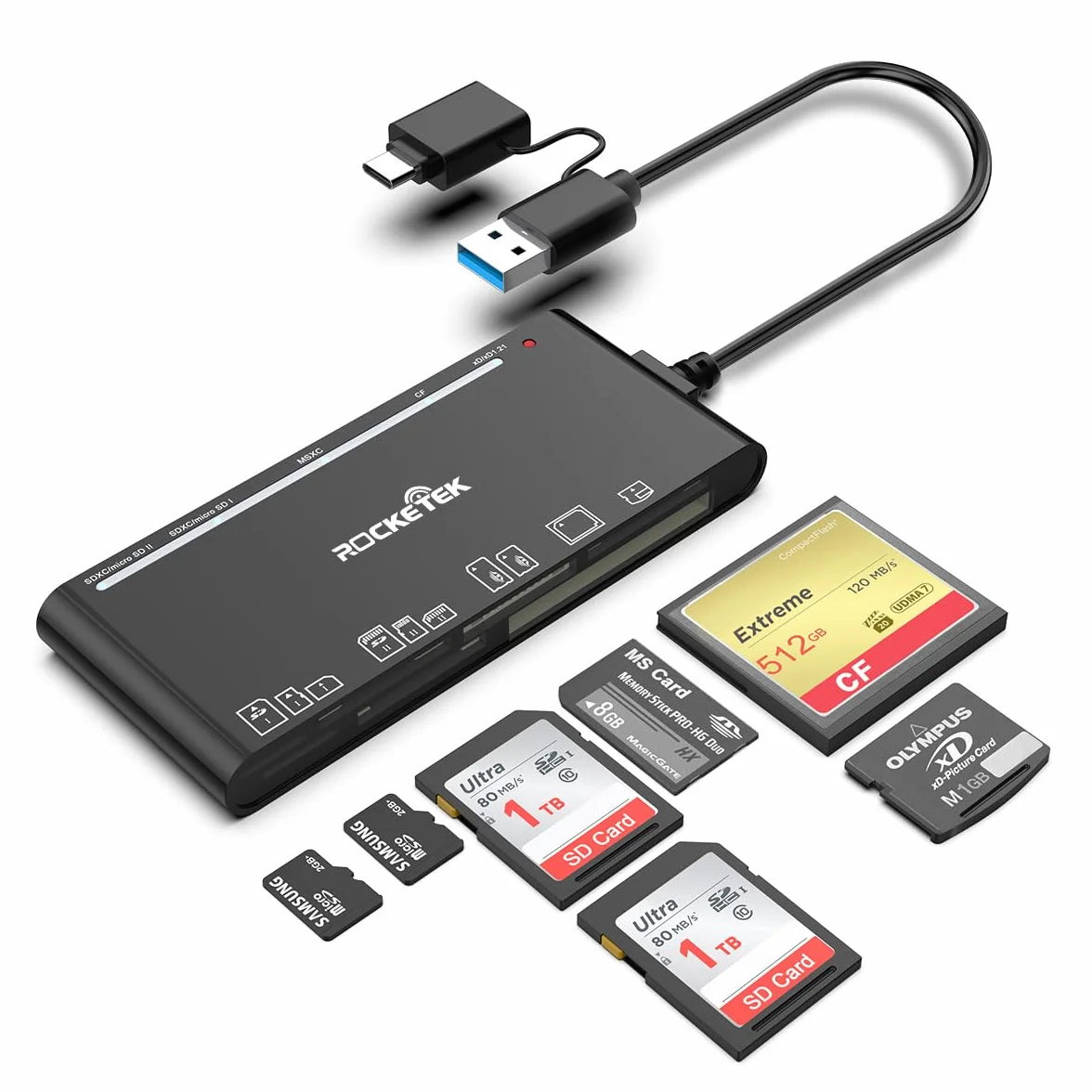 USB C USB3.0 Multi Card Reader, SD/TF/CF/Micro SD/XD/MS 7 w 1 Czytnik kart pamięci/Adapter/Hub dla kart SD SDXC SDHC CF CFI TF Micro SD Micro SDXC Micro SDHC MS MMC dla systemów Windows/Mac/Android