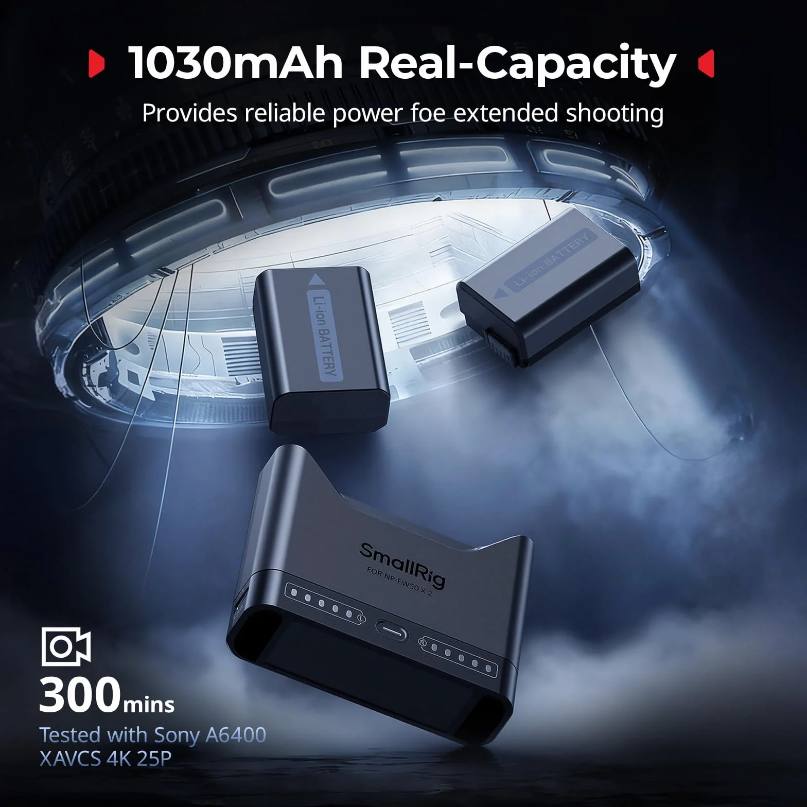 SMALLRIG Zestaw akumulatorów do Sony NP-FW50, ładowarka dwugniazdowa 11 W z akumulatorami 1030 mAh, w pełni kompatybilny z do Sony A6000 A6100 A6300 A6400 ZV-E10 A7 A7S A7R A7SII A7RII A5000-5488