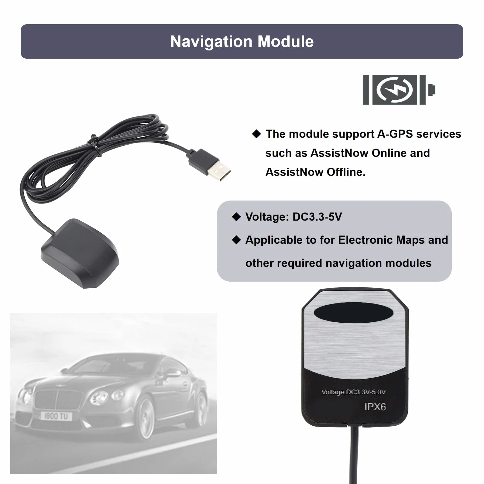 KUIDAMOS Moduł nawigacyjny, interfejs USB notebooka, odbiornik GPS do map i innych wymaganych modułów nawigacyjnych DC 3,3-5 V