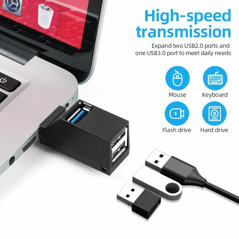 AXFEE 3-portowy koncentrator 3.0, mini hub z portem 3.0 i 2 portami 2.0, adapter rozszerzenia, koncentrator danych do laptopa, MacBooka, komputera stacjonarnego