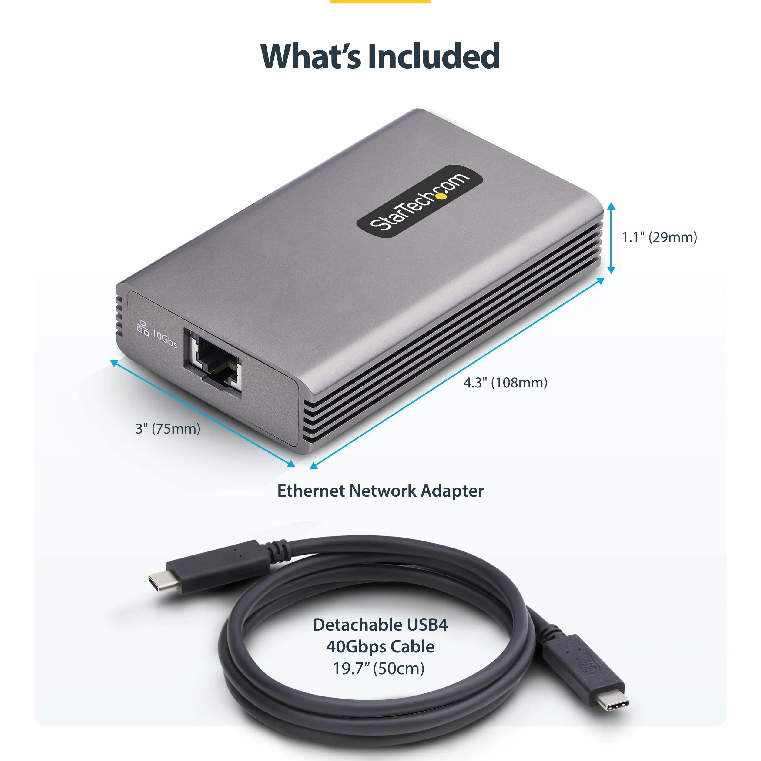 StarTech Adapter Ethernet 10 GbE USB4, zewnętrzna karta sieciowa 10 GB, kompatybilna z Thunderbolt 3-, 4-, 5, 10 5, 2,5, 1 Gbps i 100 Mbps, Mac i Windows