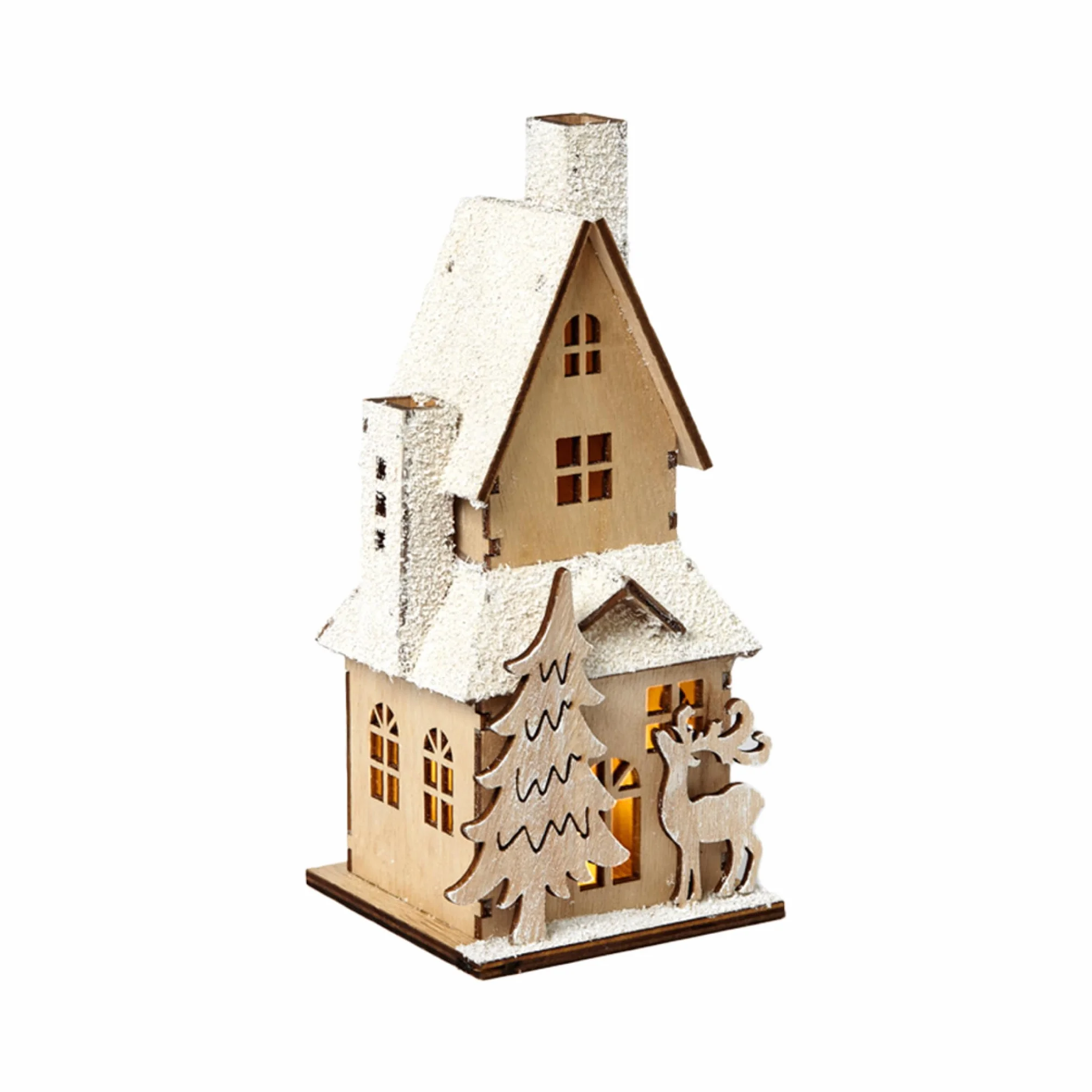 HEITMANN DECO Dekoracyjny drewniany domek z oświetleniem LED 9x9x20 cm naturalny