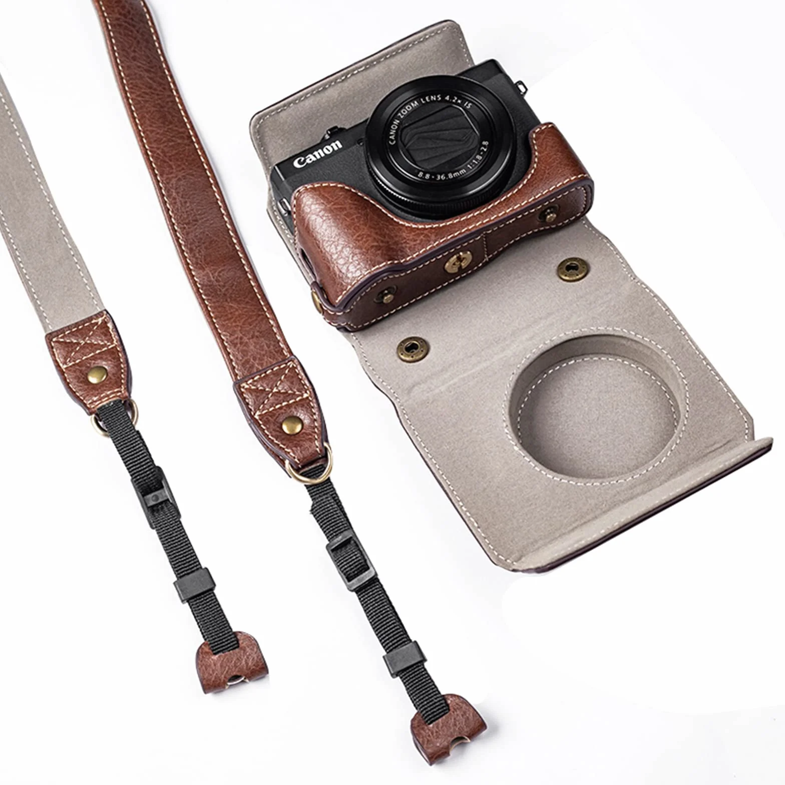 kinokoo Etui G7X / G7X II / G7X III Etui ze skóry PU kompatybilne z Canon G7X / G7X II / G7X III Aparat z paskiem na ramię, Kawa, C, Kosmetyczka