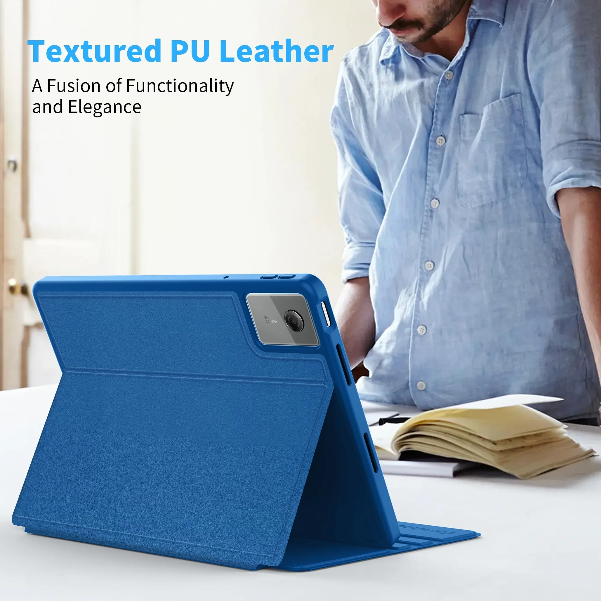 EasyAcc Etui do tabletu Lenovo Idea Tab 11 cali 2025 z uchwytem na długopis TB-336ZU TB-336FU, cienkie folio stojak etui ochronne na tablet, oglądanie pod wieloma kątami, morski błękit