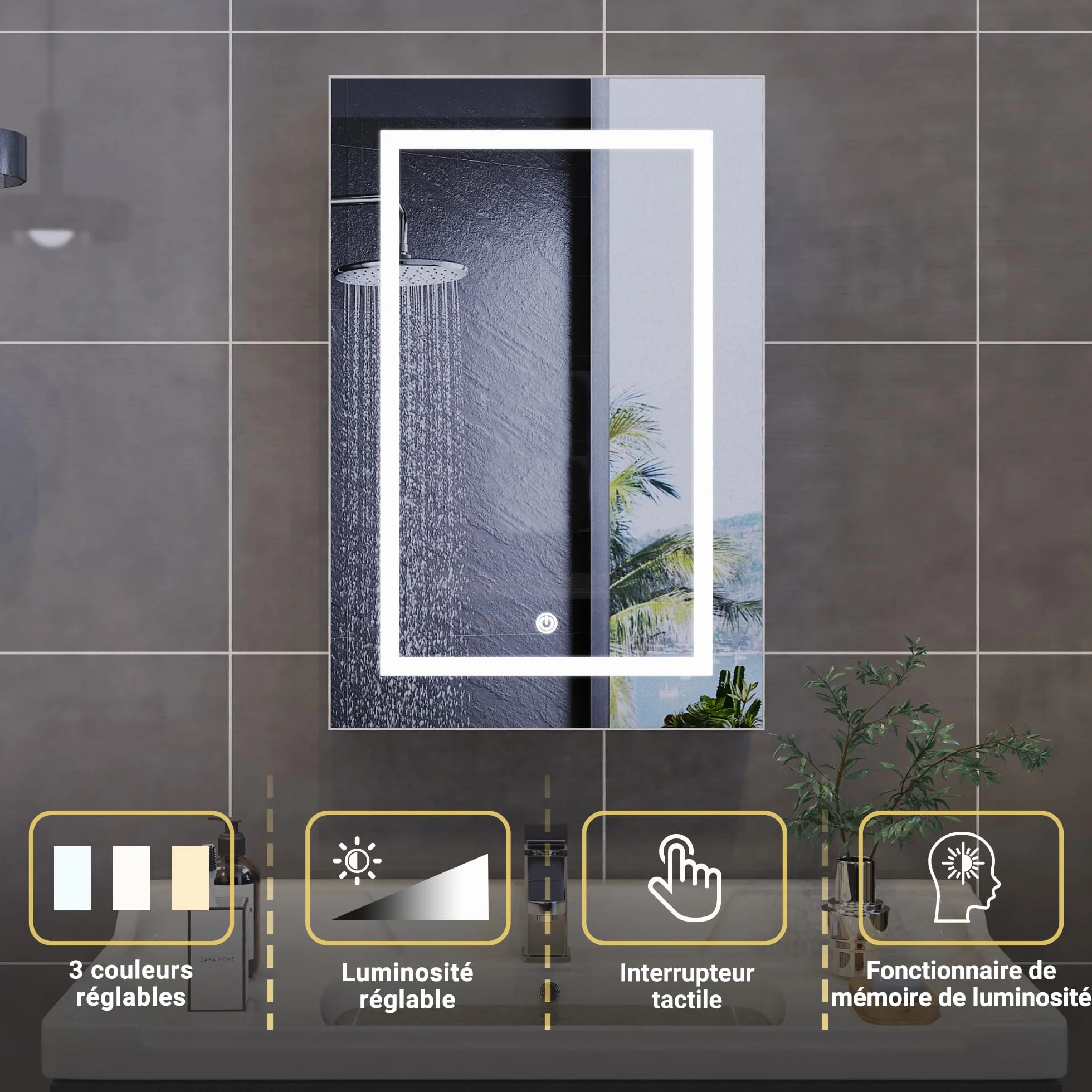 Szafka toaletowa z lustrem LED 50x70 cm ścienna łazienkowa 3 tryby oświetlenia przełącznik dotykowy