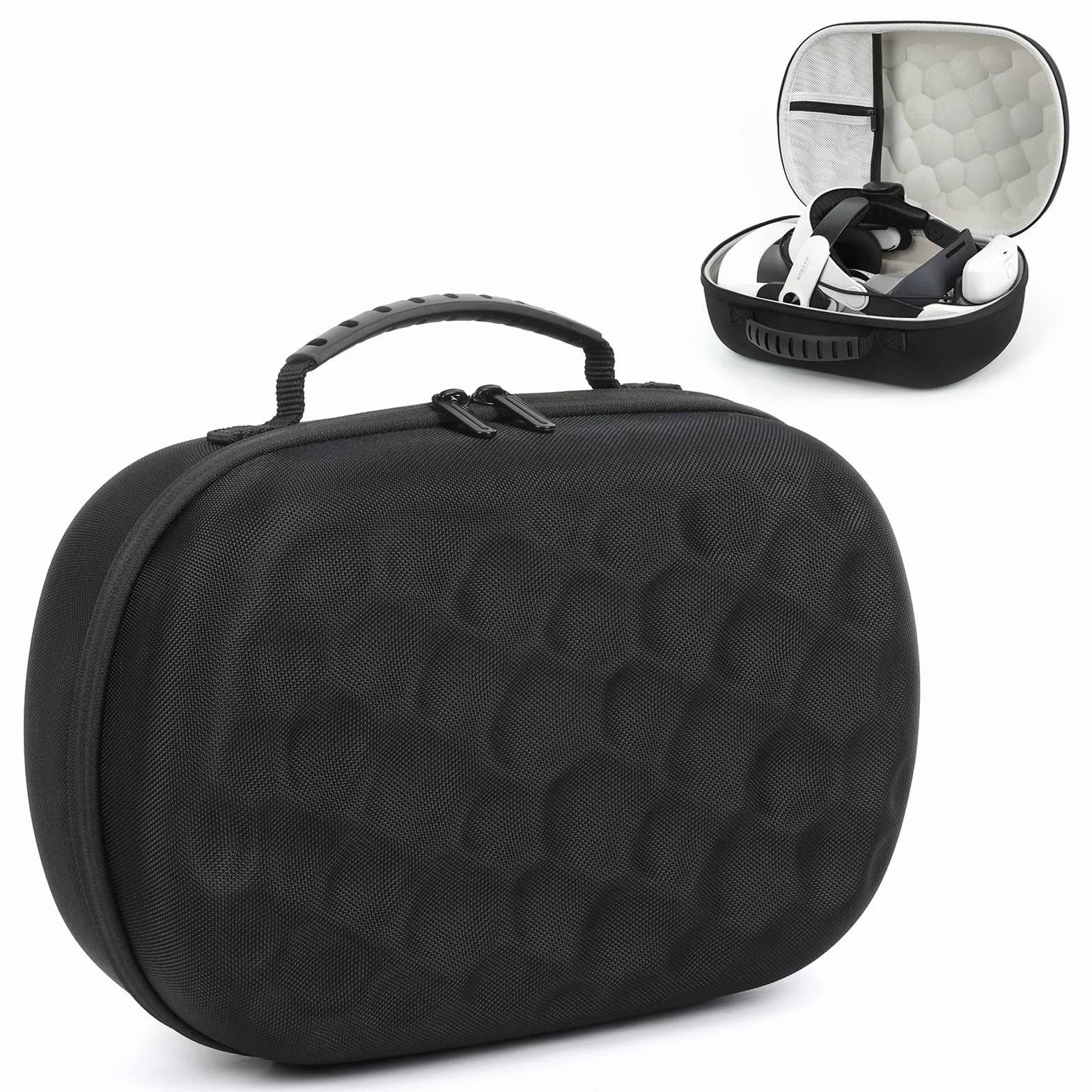 Etui do MetaQuest 3S/3, przenośna torba podróżna z twardą skorupą do Quest 3S VR Gaming Headset kompatybilna z paskiem na głowę Bobovr M3 Pro Battery, z osłoną obiektywu