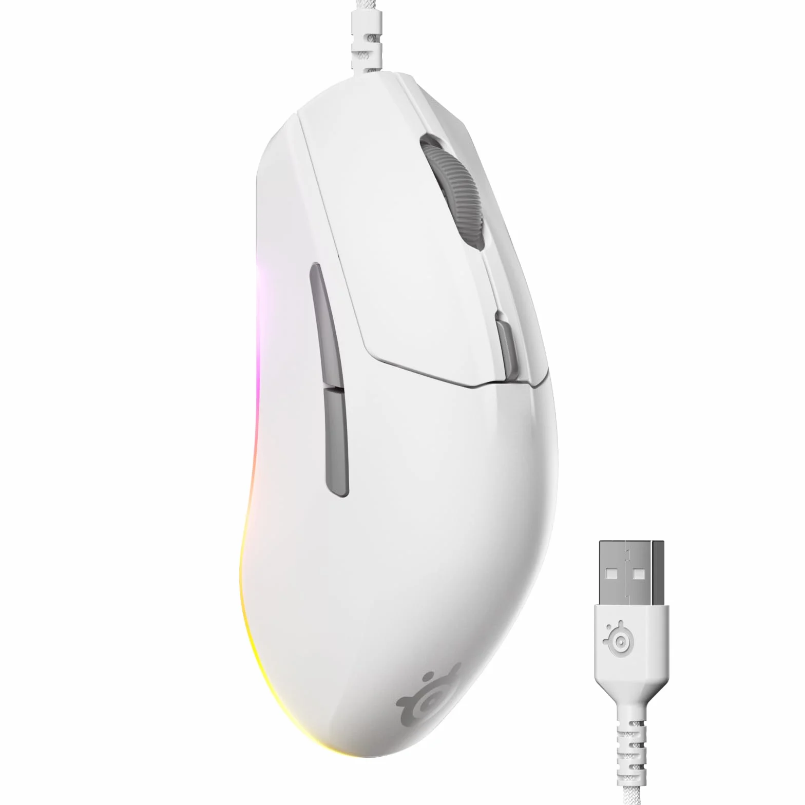 SteelSeries mysz do gier Rival 3 Gen 2 – Sensor optyczny TrueMove Core 8500 DPI – Wytrzymałość do 60 milionów kliknięć – Niskie opóźnienie kliknięć –Niska waga 77 g – Ślizgacze 100% PTFE – RGB -Biała