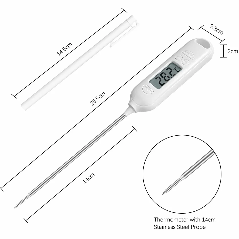 Flintronic Termometr do żywności, natychmiastowy odczyt, z ekranem LCD, automatyczne wyłączanie, wysoka dokładność, termometr do gotowania z °F/°C, bateria wchodzi w zakres dostawy