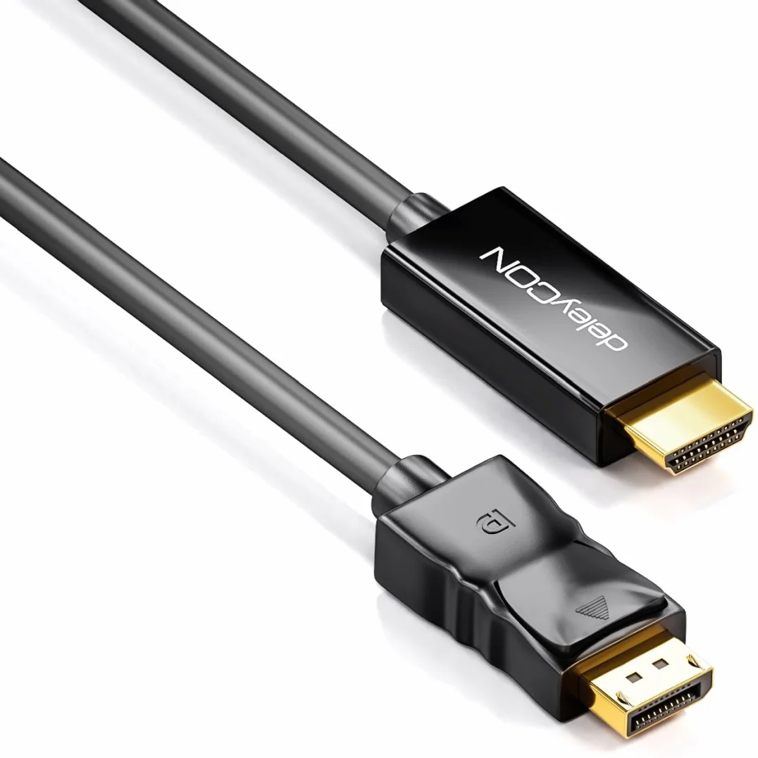 deleyCON 1m DisplayPort na HDMI Kabel - High Speed 4K UHD FullHD 1080p 3D HDCP Transmisja Audio - Wtyk DP na Wtyk HDMI Kabel Adapter - Czarny