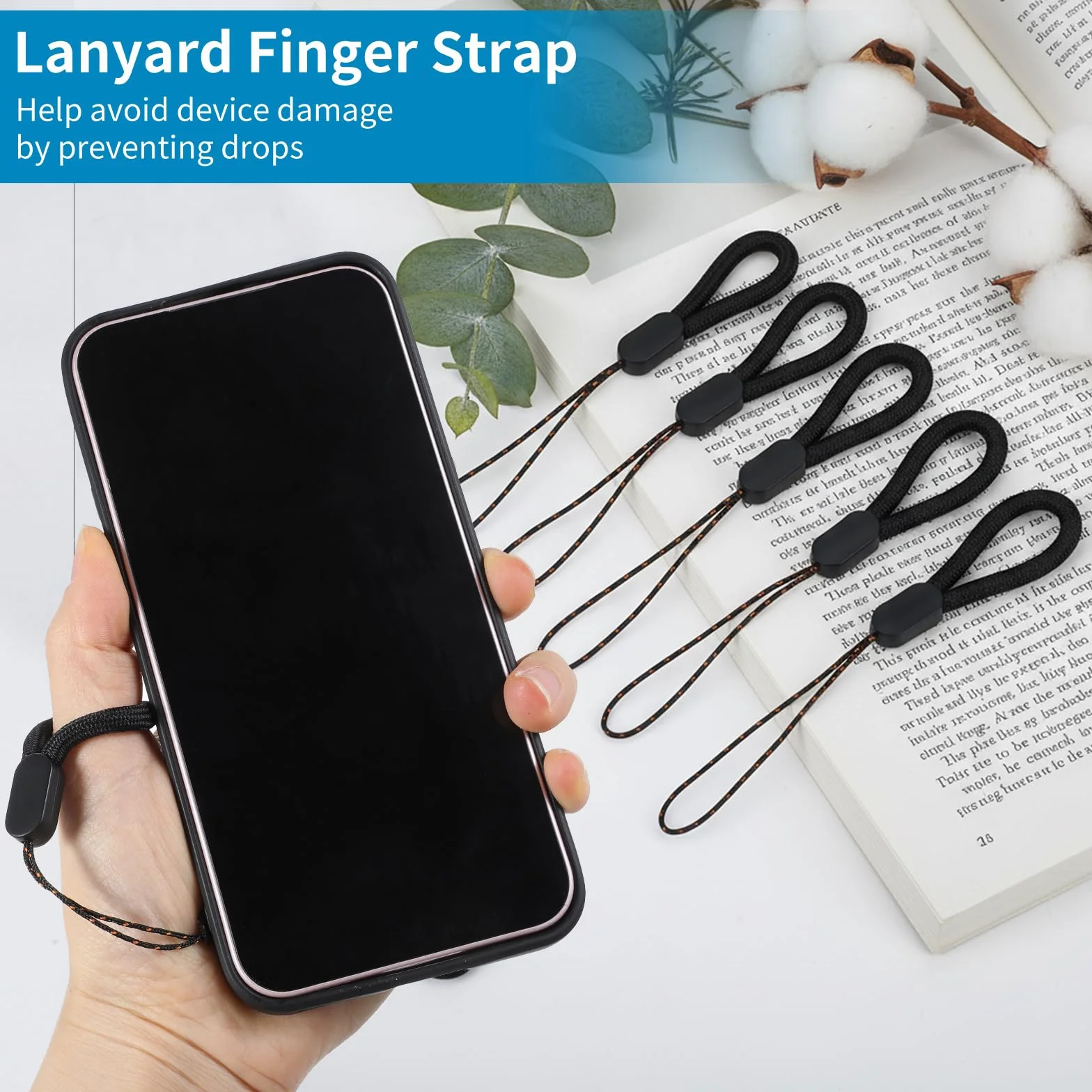 Mabor Zestaw 12 sztuk smyczy na palec, nylonowe, przenośne, krótkie, do pamięci USB, telefonów komórkowych, aparatów, kluczy (12,5 cm)