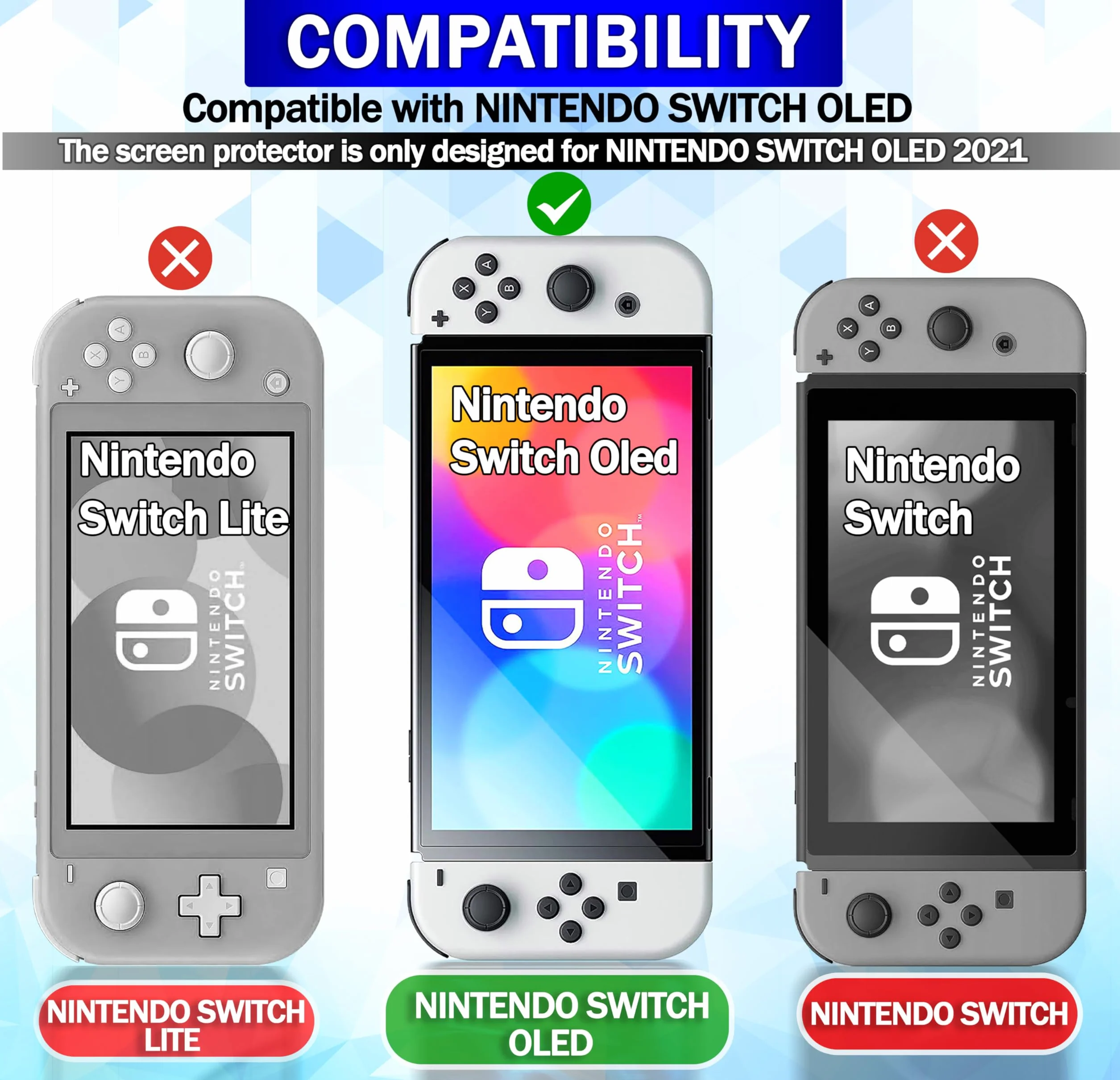 RKINC 2 sztuki, szkło pancerne, szkło ochronne do Nintendo Switch (modello OLED), pancerna folia ochronna na wyświetlacz HD, 0,33 mm, odporna na zarysowania, nie odpryskuje, bez pęcherzyków powietrza,