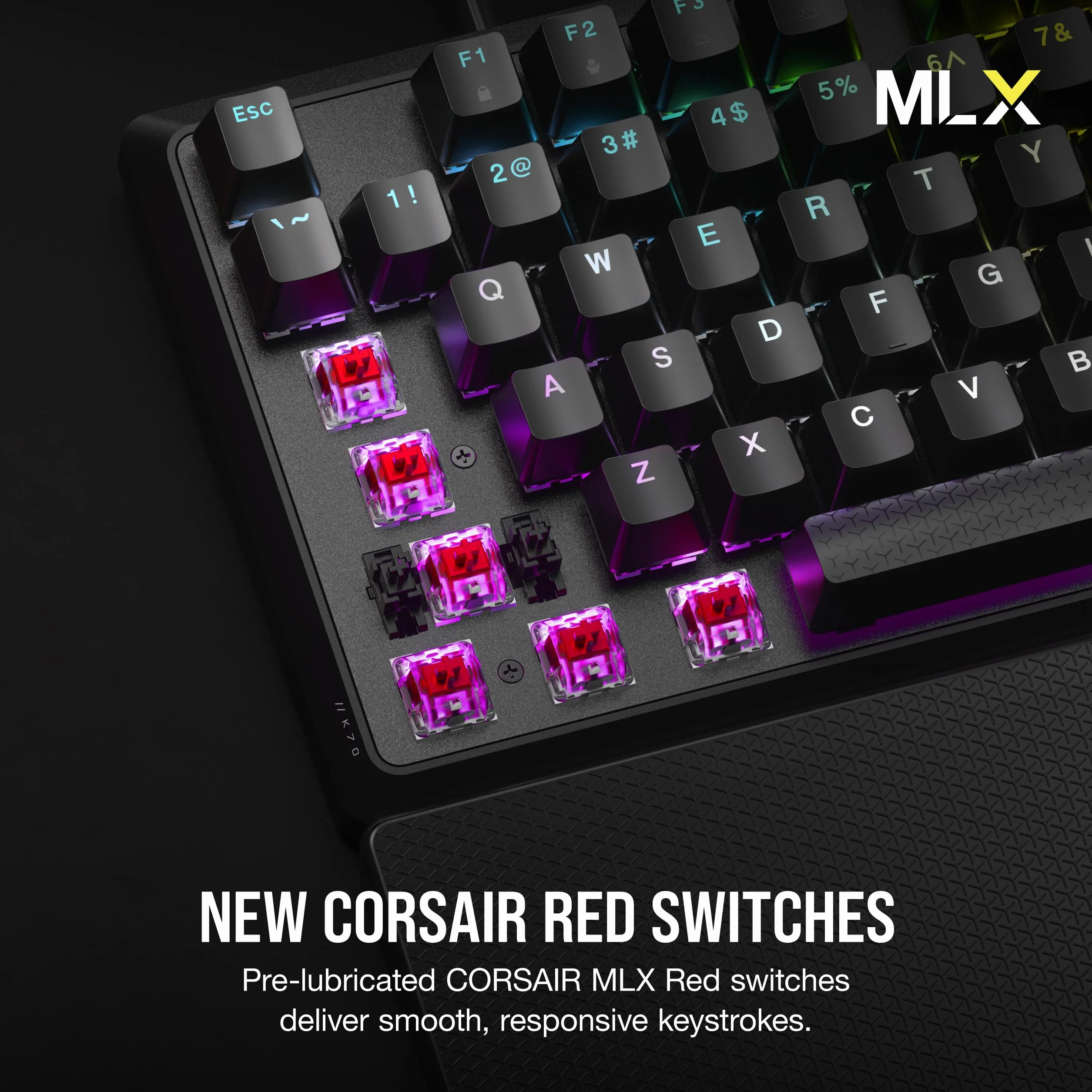 CORSAIR K70 CORE RGB mechaniczna przewodowa klawiatura do gier z podpórką pod nadgarstki, wstępnie nasmarowane czerwone przełączniki liniowe MLX, SOCD, malowane ABS klawisze, tłumiące dźwięk, pokrętło