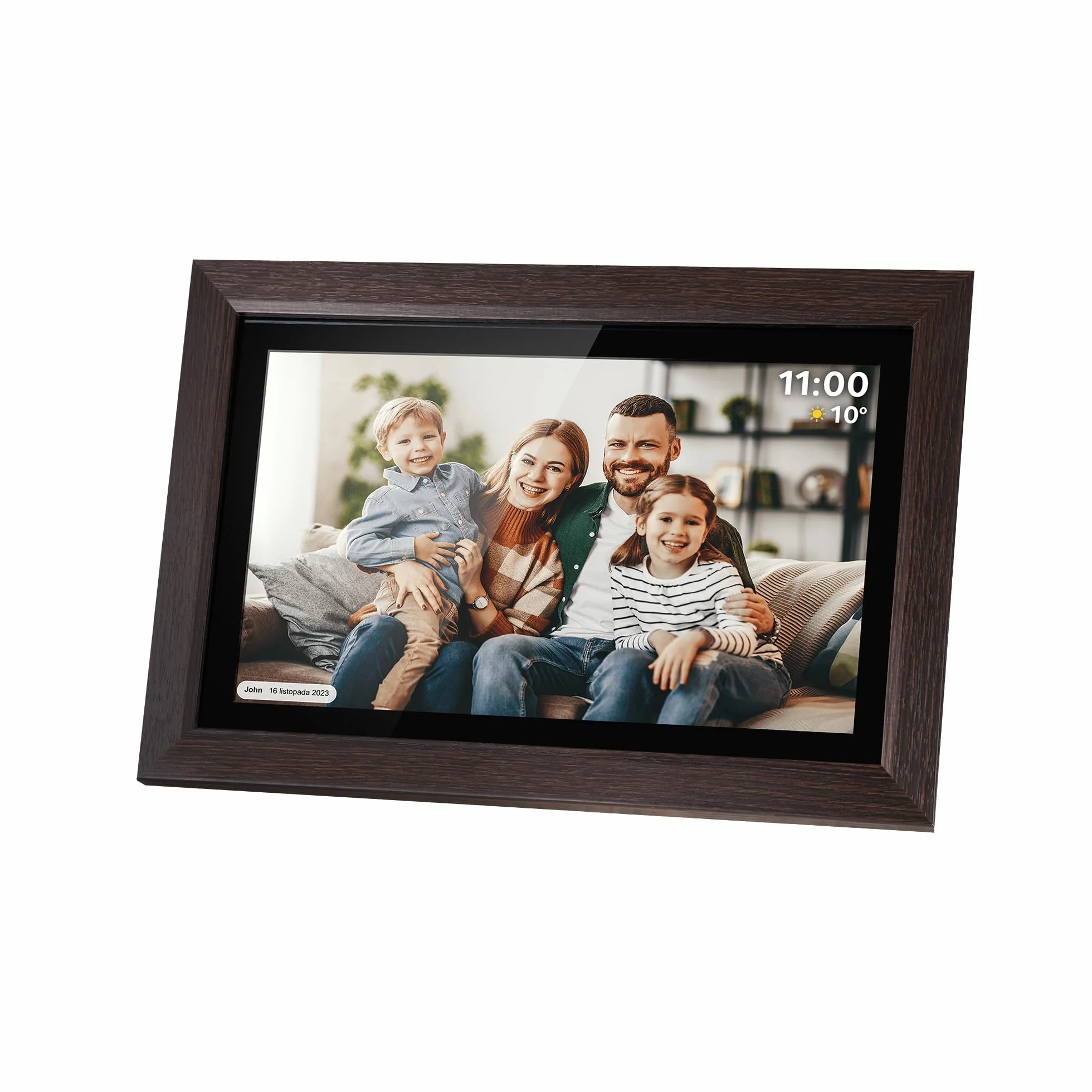 Krüger&Matz Cyfrowa Ramka na Zdjęcia FRAMEO 1920 x 1080 px 15,6" Wi-Fi MicroSD Odtwarzanie Klipów Wideo Timer Pogoda Drewniana Ramka KM1102-15