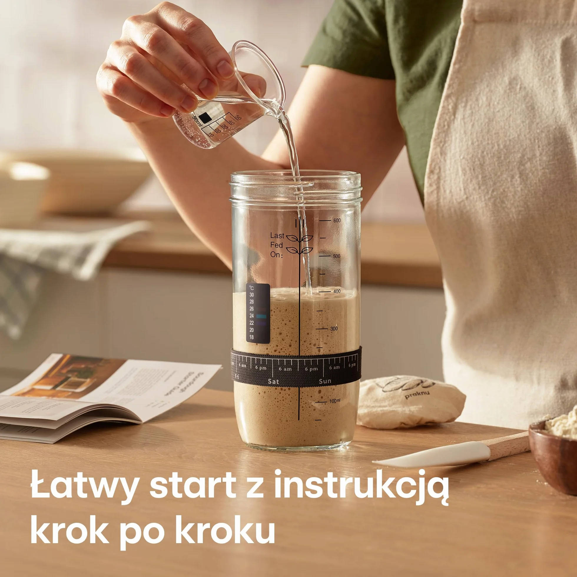 Praknu Zestaw Startowy do Zakwasu ze Szkła (700ml) Kompletny zestaw z przewodnikiem dla początkujących & pieczenie w domu – Idealny na prezent