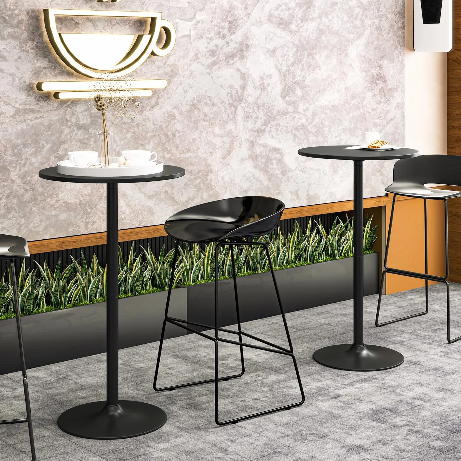 GIANTEX Okrągły stół barowy, stół barowy z regulowaną wysokością i metalową podstawą, nowoczesny stół koktajlowy do salonu, kawiarni i restauracji