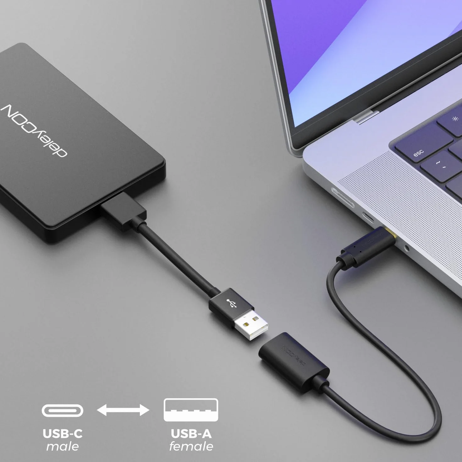 deleyCON 1 Sztuk Adapter USB-C do USB-A - OTG - Wtyczka C do Gniazda A - Kabel Kompatybilny z iPhone 17 16 Pro Max/15 Max, IPad, MacBook Pro/Air, Galaxy S25/S25/S24, Komputer, Notebook