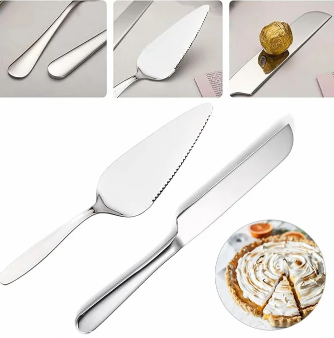 Łopata do ciasta, srebrny nóż do ciasta, łopatka do ciasta, szufelka do ciasta, szufelka do ciasta, na wesele zawiera nóż do ciasta i łopatkę do ciasta, 2 sztuki, srebrny