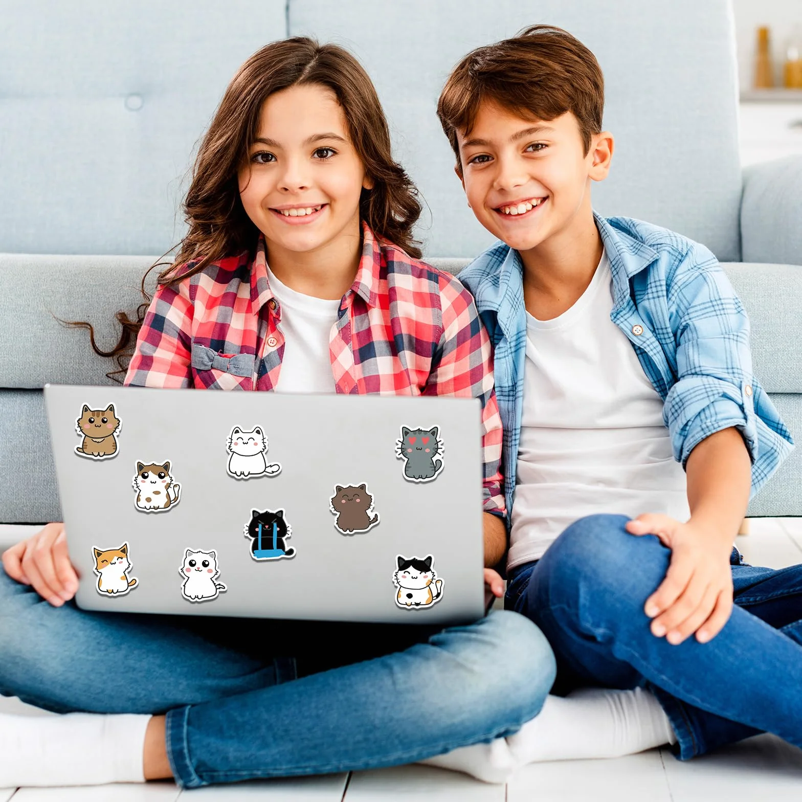 Amaxiu Zestaw naklejek uroczy kot kreskówkowy, 50 sztuk zabawnych estetycznych naklejek Kawaii Animal, wodoodporne, samoprzylepne naklejki winylowe do scrapbookingu, planistów, pamiętników