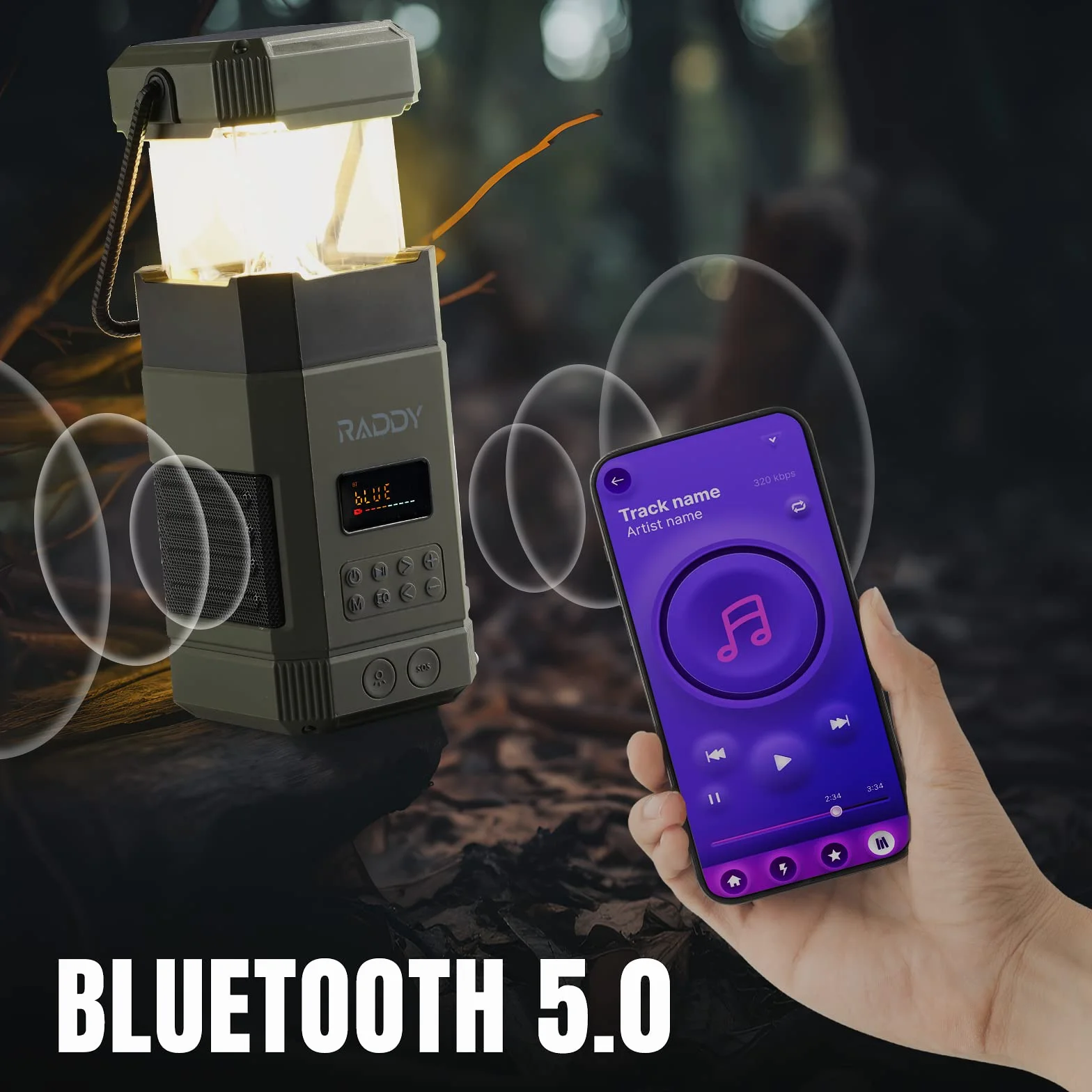 [10000 mAh Wodoodporny] Radio awaryjne Raddy SL10, korba ręczna Solarna latarnia kempingowa, głośnik Bluetooth IPX6, latarka AM FM NOAA Alarm SOS na wypadek awarii zasilania na kempingu