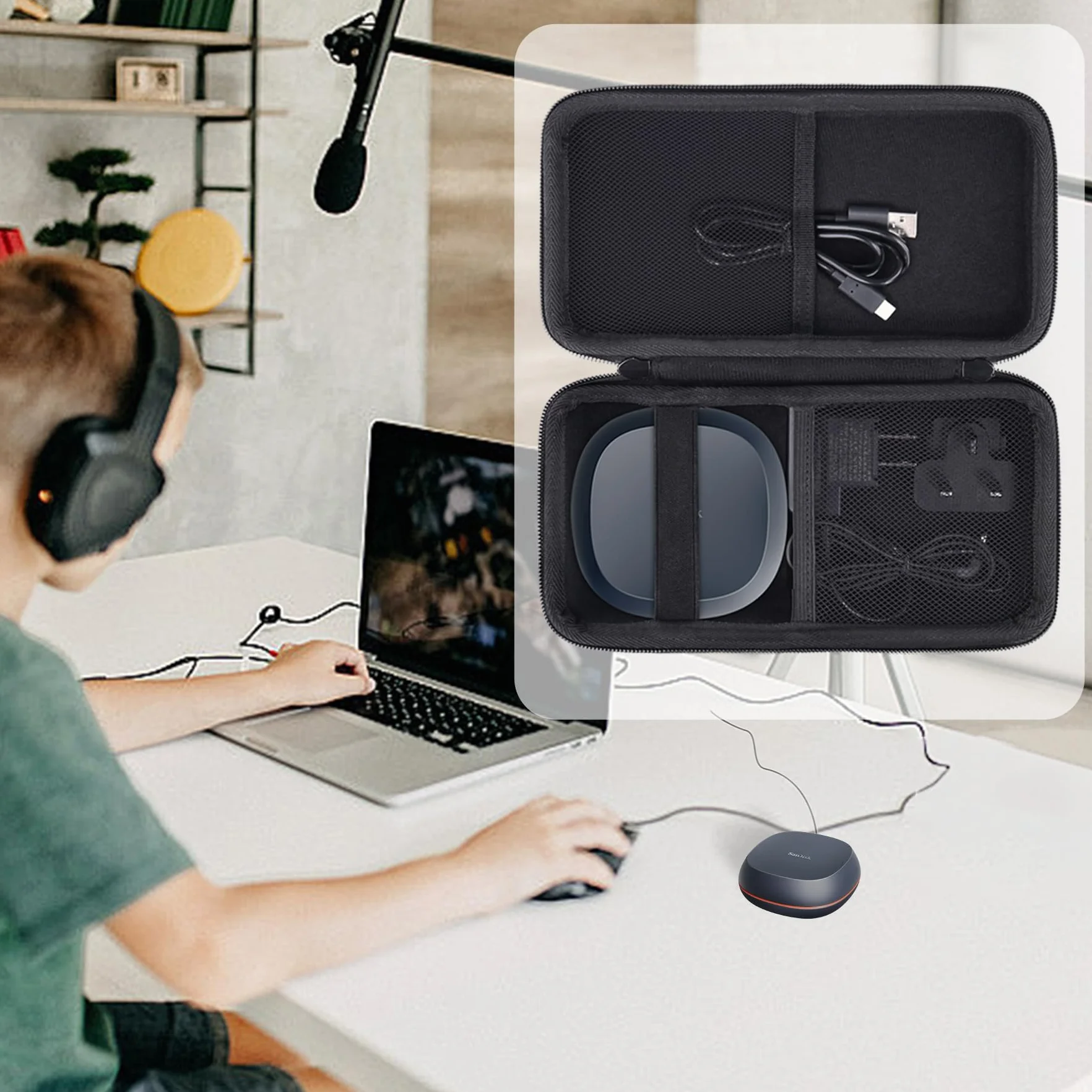 Khanka Twardy futerał transportowy kompatybilny z SanDisk 4TB 8 TB Desk Drive, przenośna obudowa ochronna do zewnętrznego dysku SSD USB typu C, tylko obudowa.