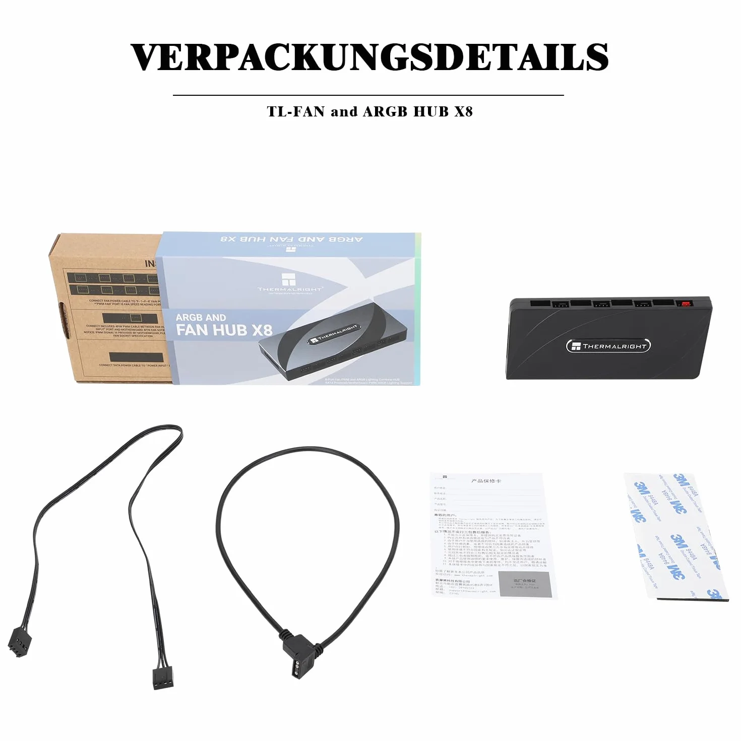 TR i ARGB HUB × 8, kontroler / PWM wykorzystuje zasilanie SATA, obsługuje 8 grup wentylatorów, wentylatorów PC i kontrolera wentylatora ARGB, kabel SATA nie wchodzi w zakres dostawy