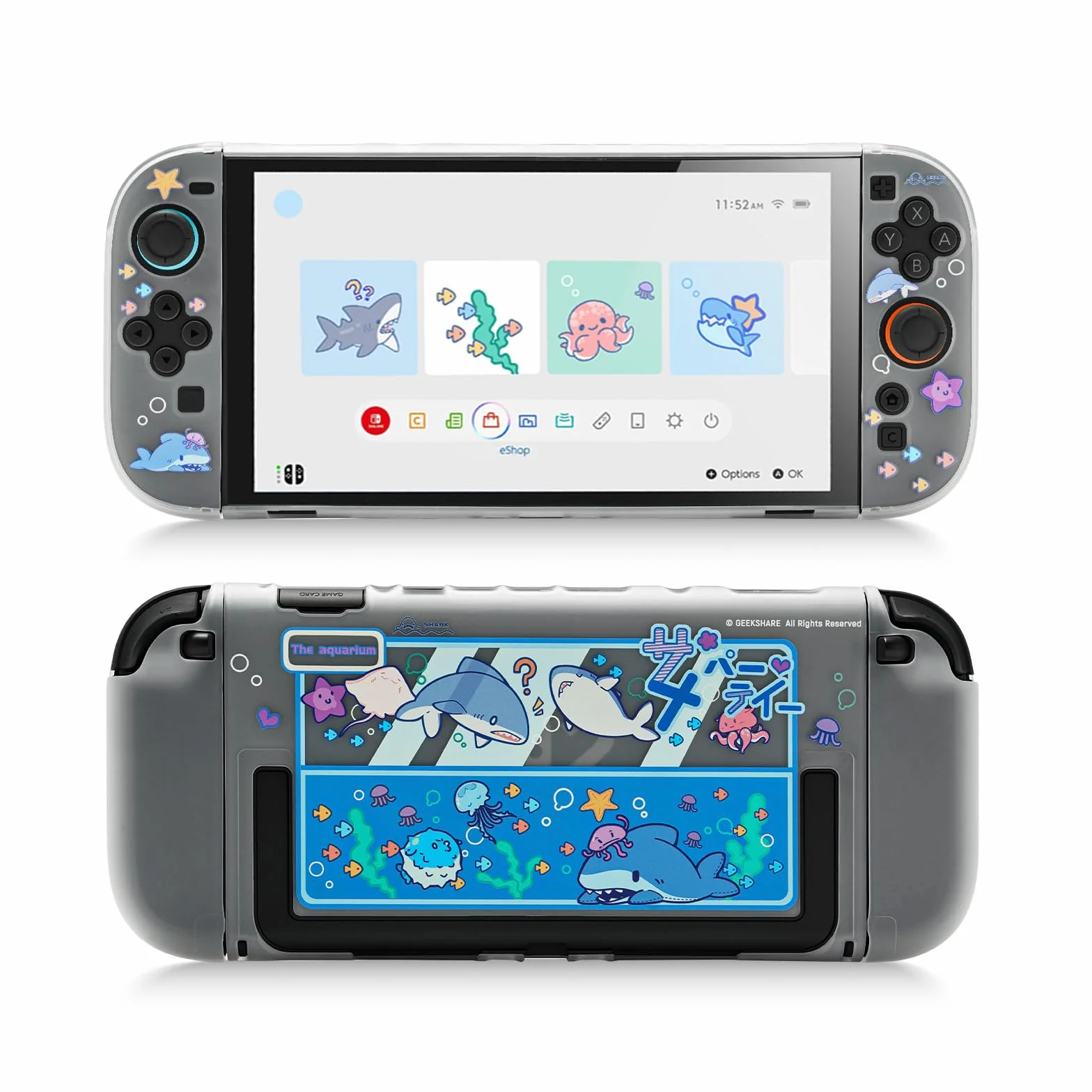GeekShare Smukłe etui kompatybilne z Switch 2, amortyzacja wstrząsów i zarysowania obudowa PC do konsoli do gier Switch 2 - impreza z rekinami