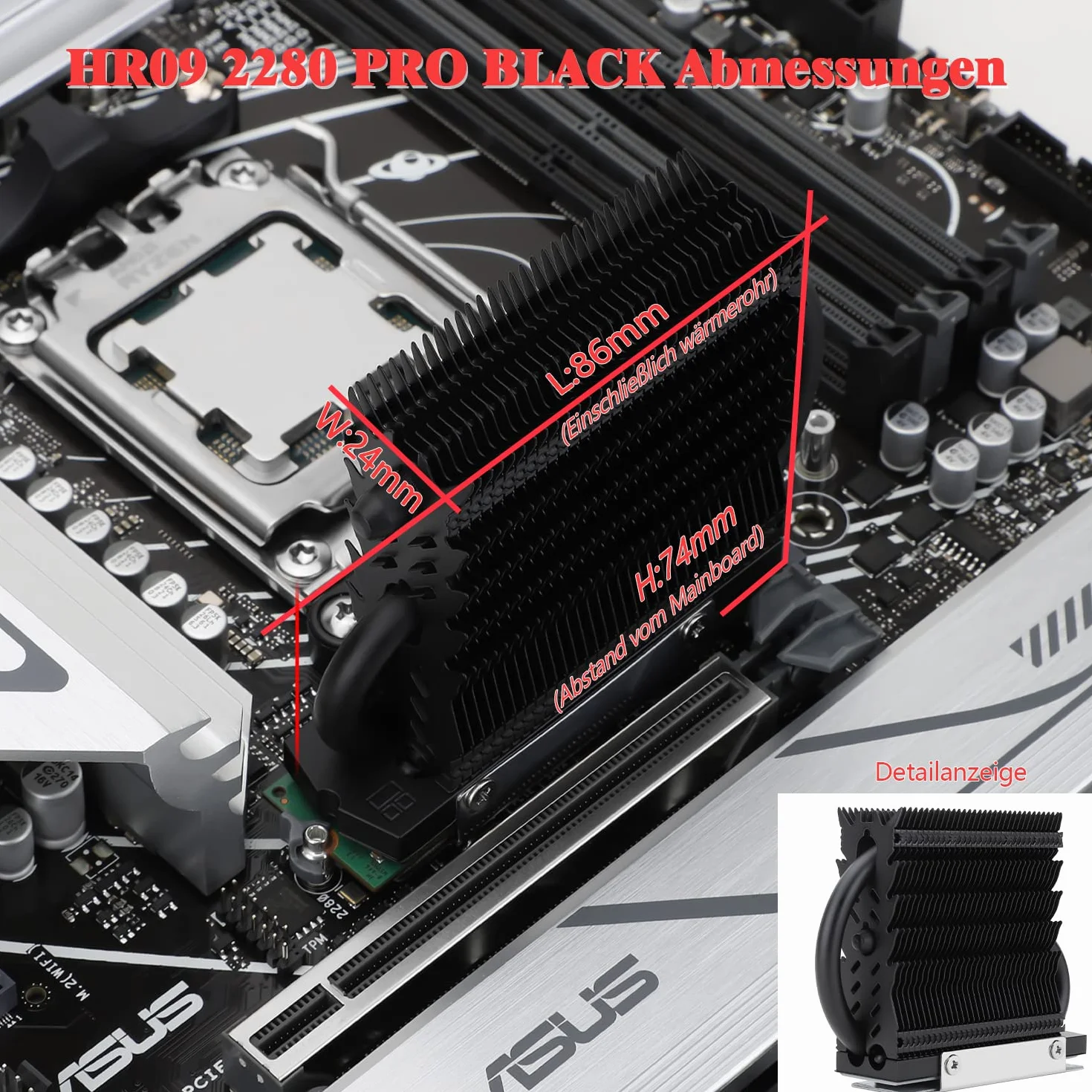 Thermalright-TR HR-09 2280 PRO BLACK SSD radiator, dwustronny radiator, z termiczną podkładką silikonową do komputera M.2 SSD i PC