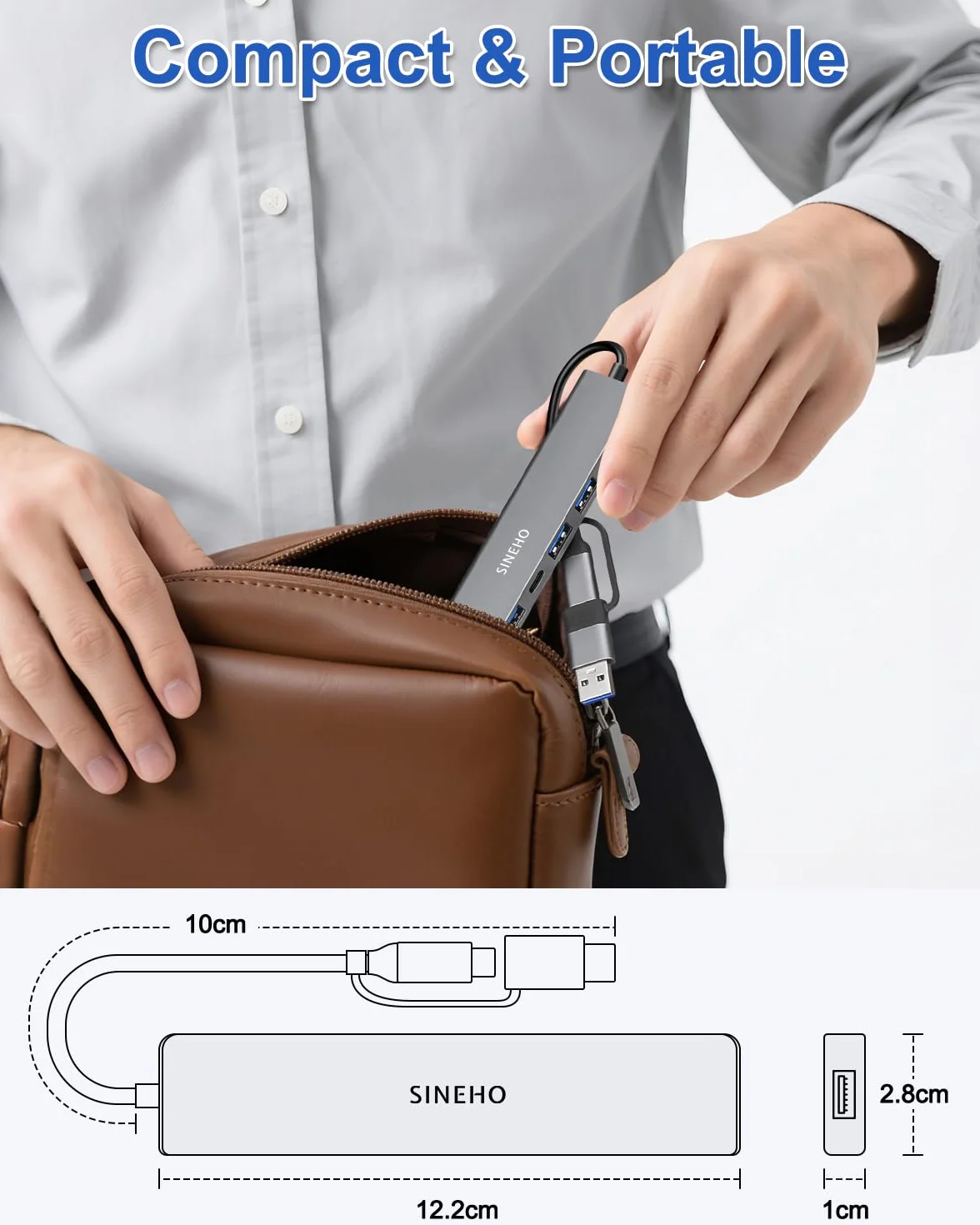 Podwójny Hub USB 7w1 (Wejście USB-C i USB-A), Adapter USB C z USB 3.0, 4xUSB 2.0, Podwójne Porty Danych USB-C dla Laptopów, PC
